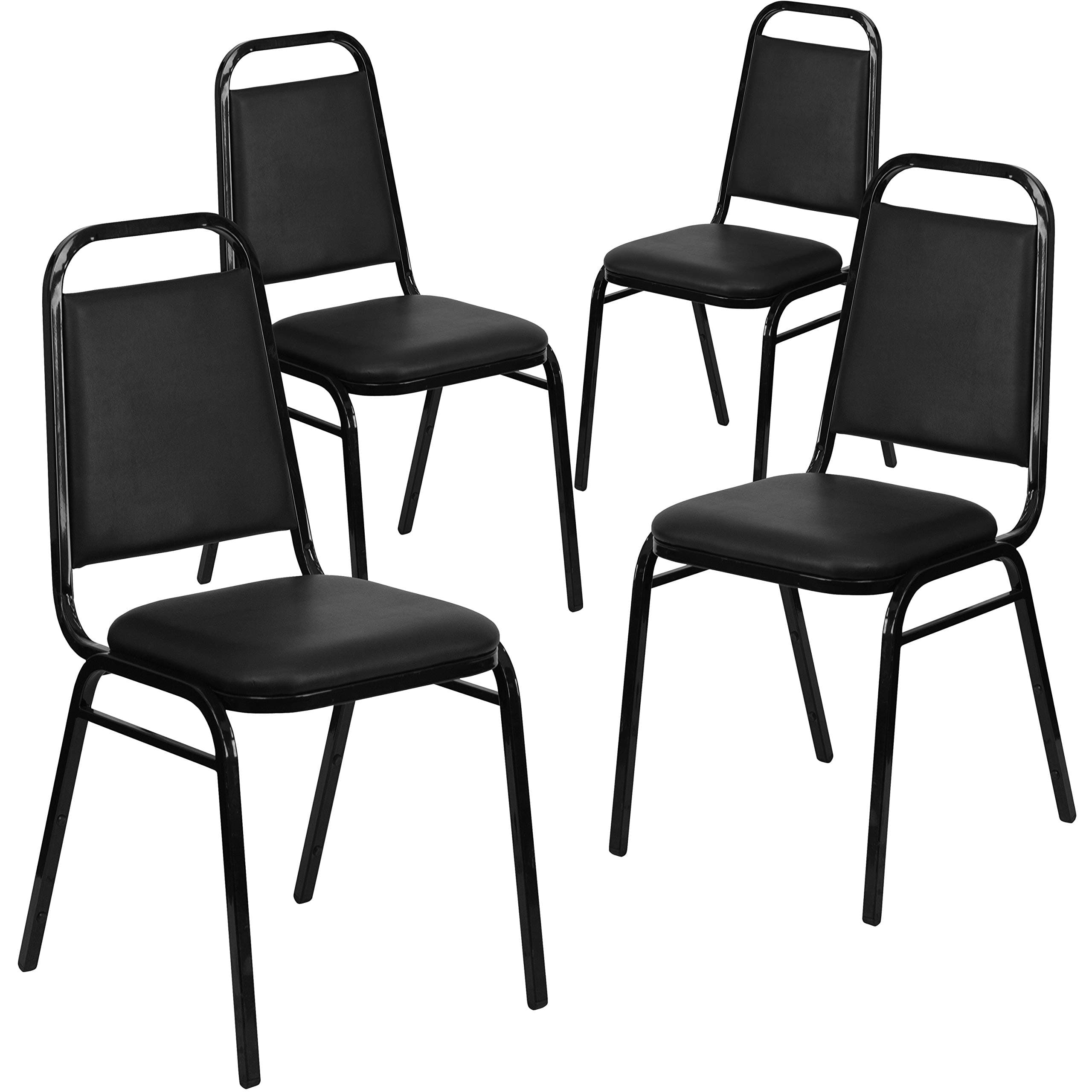 Hercules Series Trapezoidal Vinyl Banquet and Event Chairs, Commercial Event Chairs with Padded Seats and Backs, Set of 4, Black