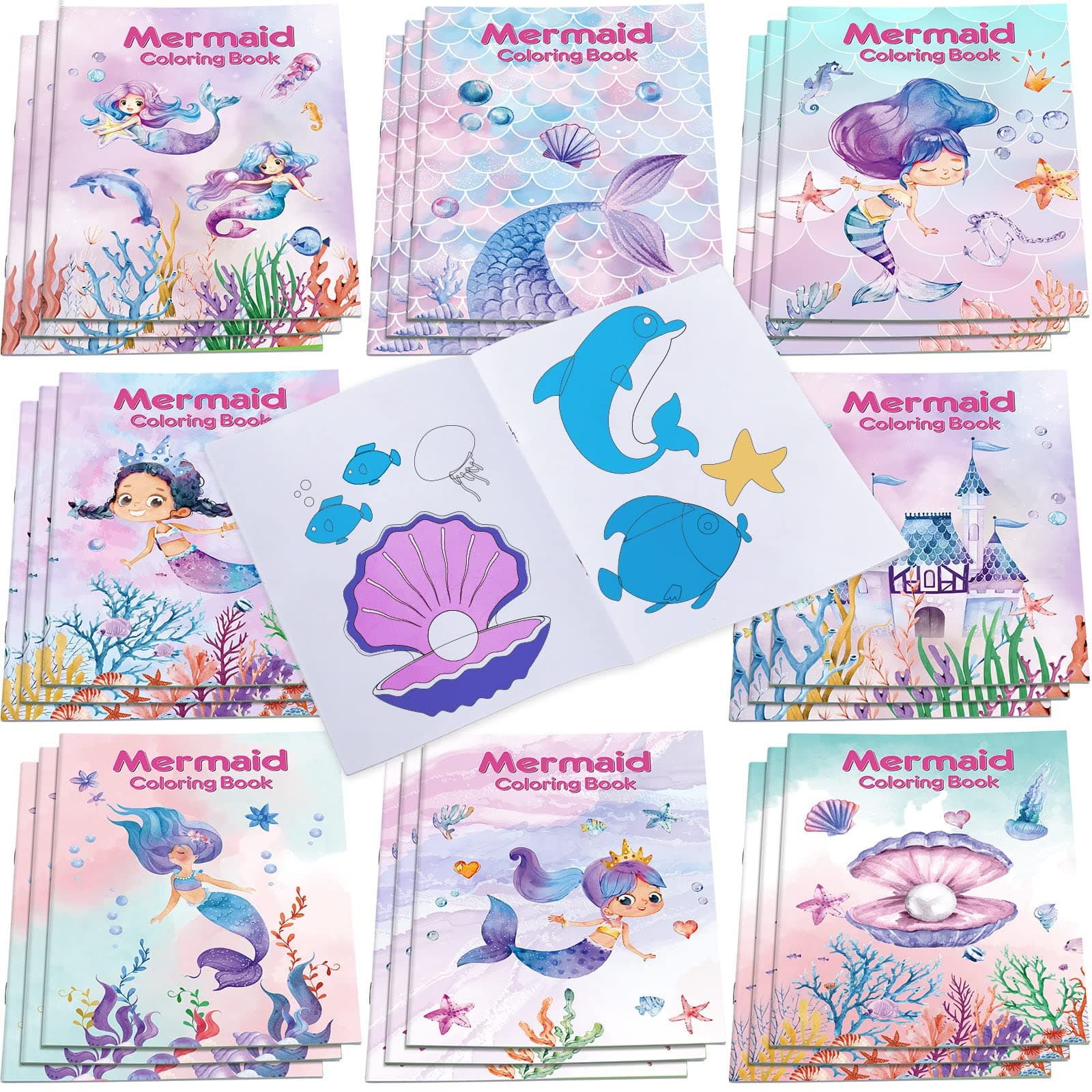 Faccito 24 Mini Mermaid Coloring Books for Kids Coloring Notebooks Fun Marine Life Under The Sea Coloring Pages for Classroom Activities Children's Birthday Art (Sirena)