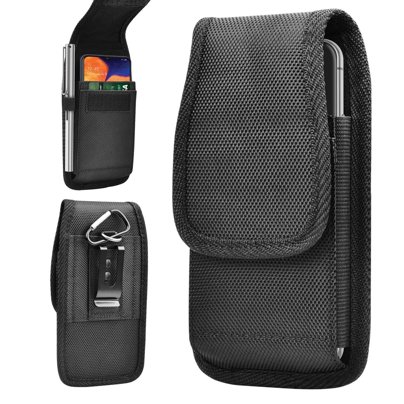 for Samsung Galaxy S25 S24 S23 S22 S21 S20 FE S10 S9 A03S A13 A14 A23 A32 A51 A52 A53 A71 Note 20 Ultra Note 10 Plus Holster Nylon Cell Phone Pouch Belt Holder Carrying Case with Clip,Black
