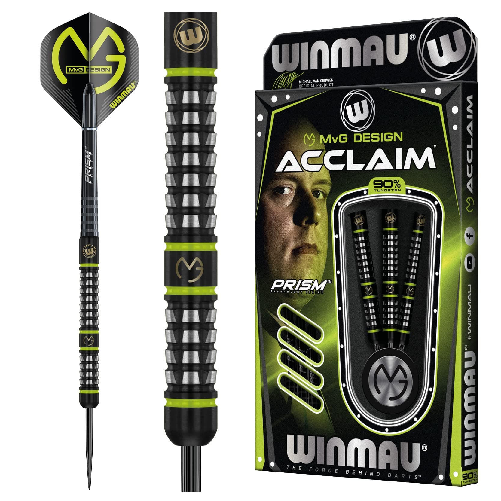 WINMAU MvG Acclaim Tungsten Steel Tip Darts 25g Set with Flights and Shafts