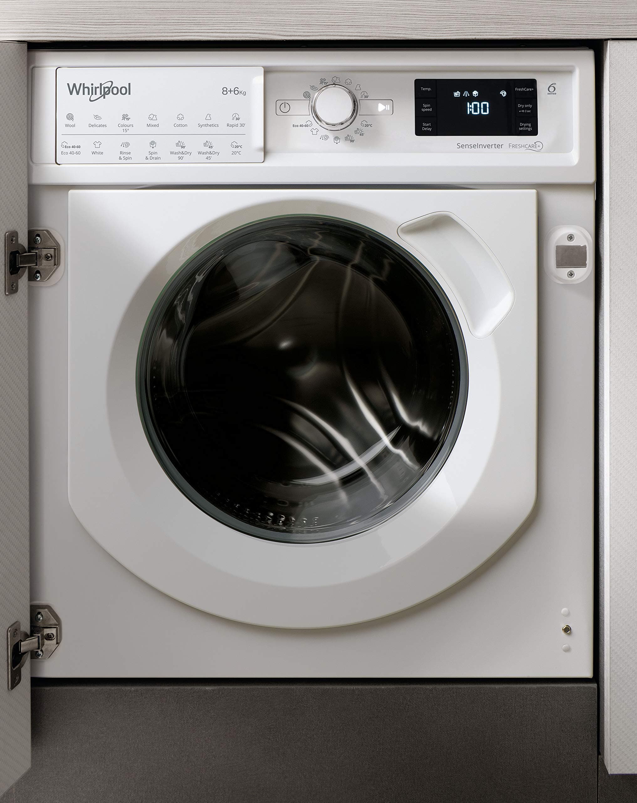 Whirlpool FreshCare BI WDWG 861484 UK Built-in 8/6kg Washer Dryer, 1400rpm, White
