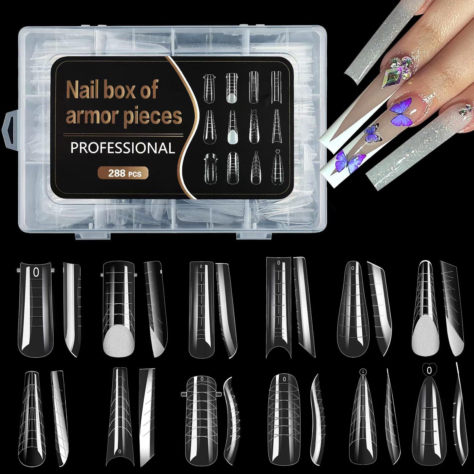 288 PCS Nail Dual Forms for Polygel, Nail Forms for Builder Gel, 12 Sizes Extension Acrylic Nail Molds Sets, Reusable Polygel Forms False Nail Tips for Manicure Nail Art Design Salon DIY