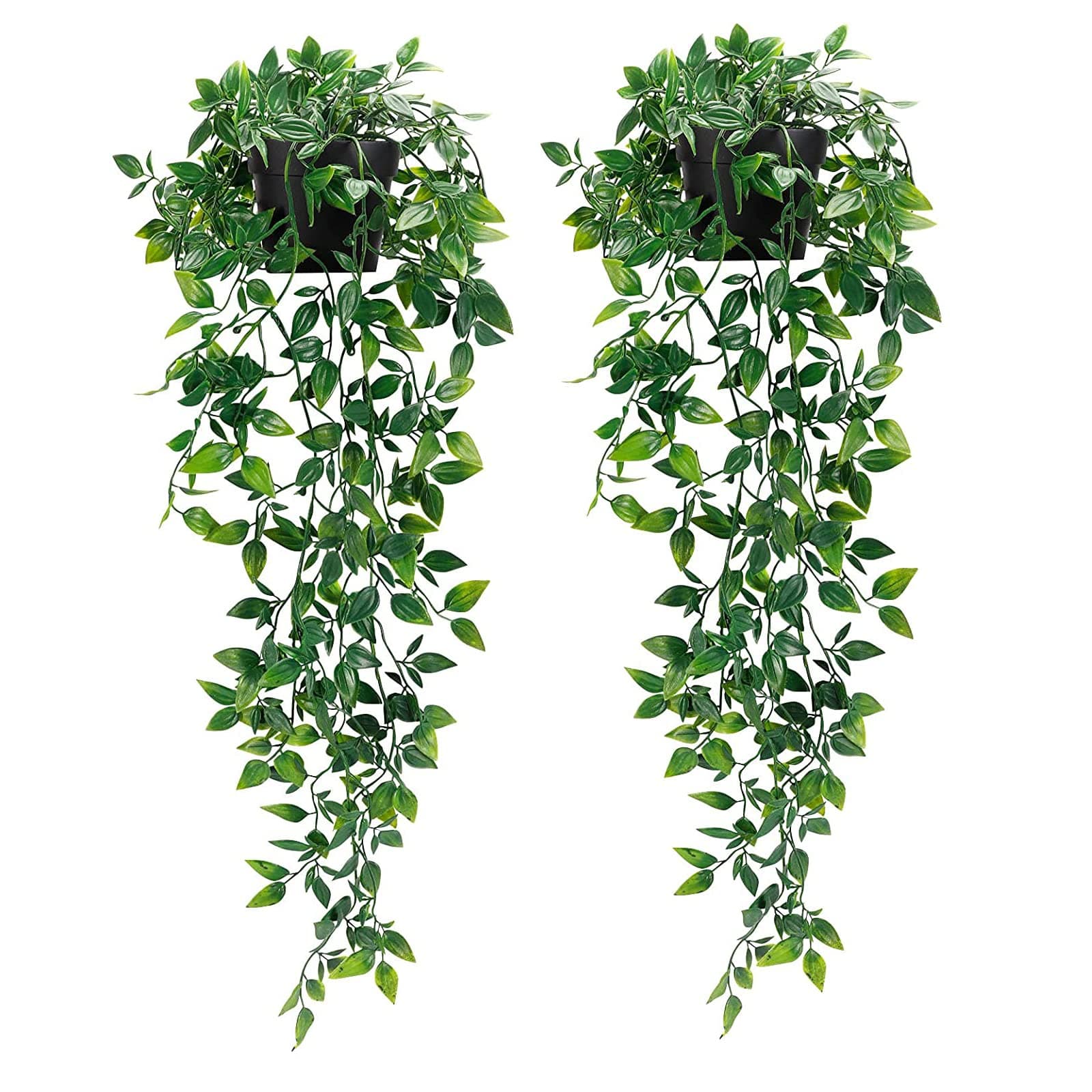 Artificial Hanging Plants,2 Pack Fake Hanging Plants with Pot,Greenery Faux Fake Ivy Decor, Fake Potted Plants for Home Indoor Outdoor Wall Patio Office Table Shelf Aesthetic Decor (A)