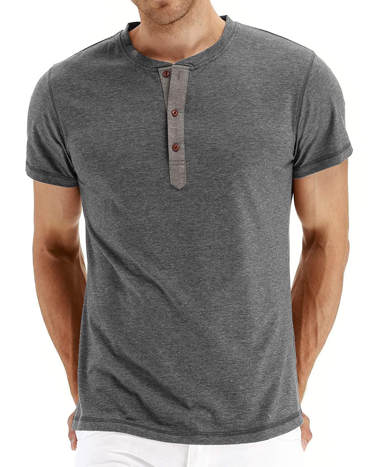 Men's Long Sleeve T Shirts/Casual Plain Short Sleeve Henley Tee Shirt Tops