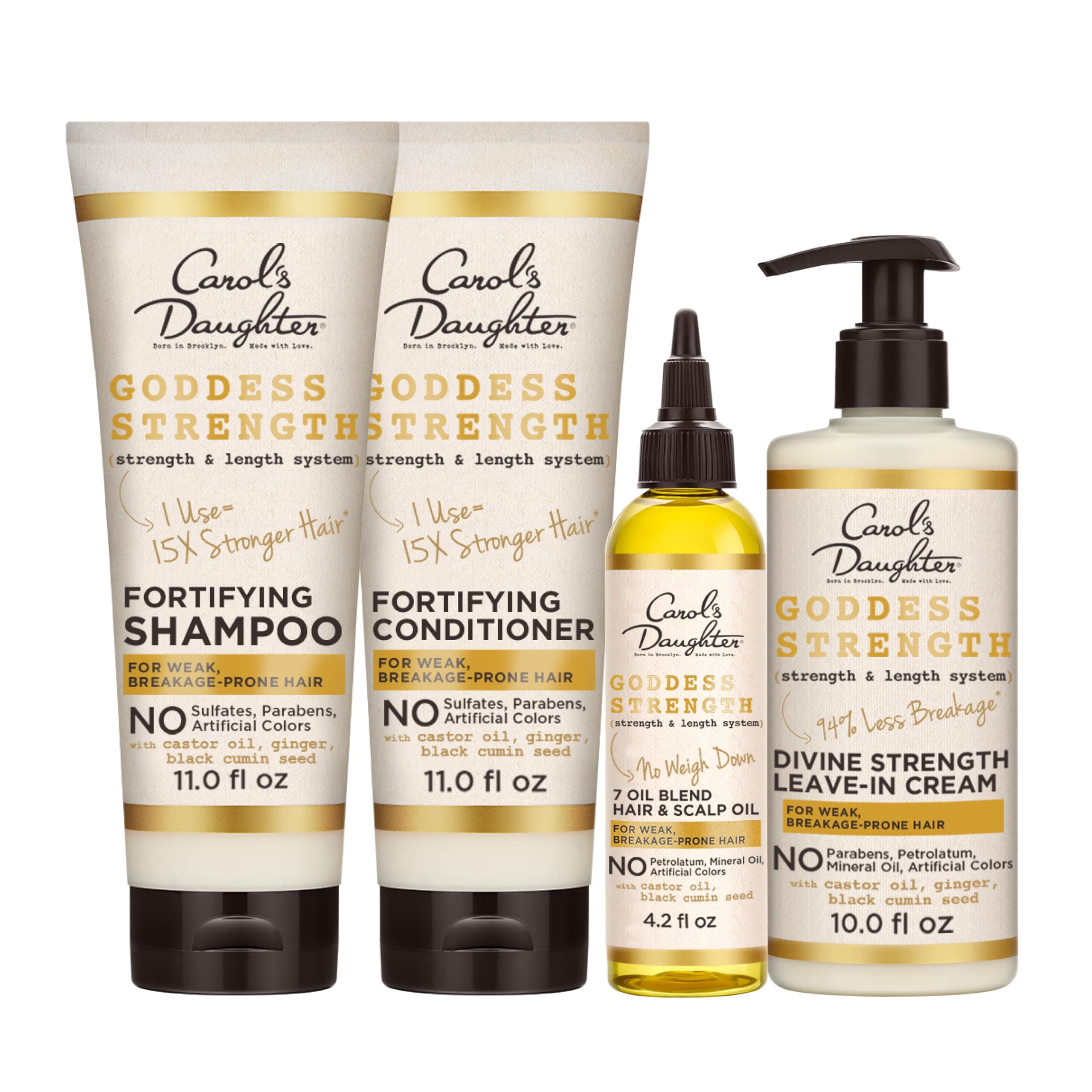 Carol's Daughter Goddess Strong Bundle Hair Care Kit - Shampoo, Conditioner, Leave-In Treatment, Scalp Oil, 4 Items