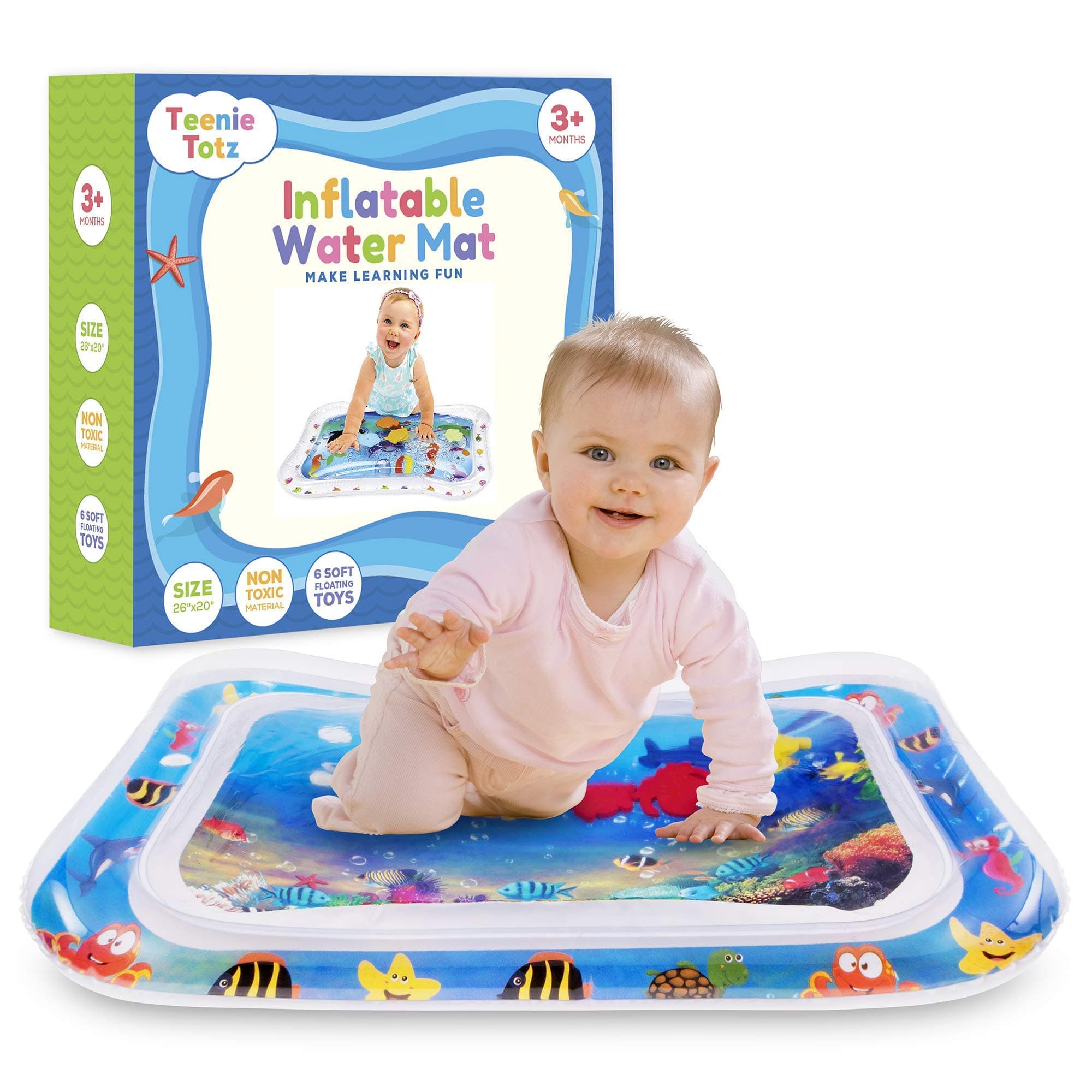 Teenie Totz Inflatable Tummy Time Mat - Premium Baby Play Mat for Newborns 3 Months with Fun Toys