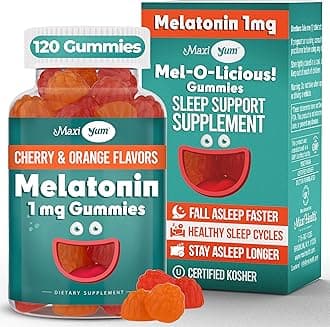 Maxi Health 1mg Melatonin Gummies – Kids Melatonin Chewables with Natural Cherry & Orange Flavor – Adult and Baby Sleep Help Supplement to Support Restful Nights (120 Count)
