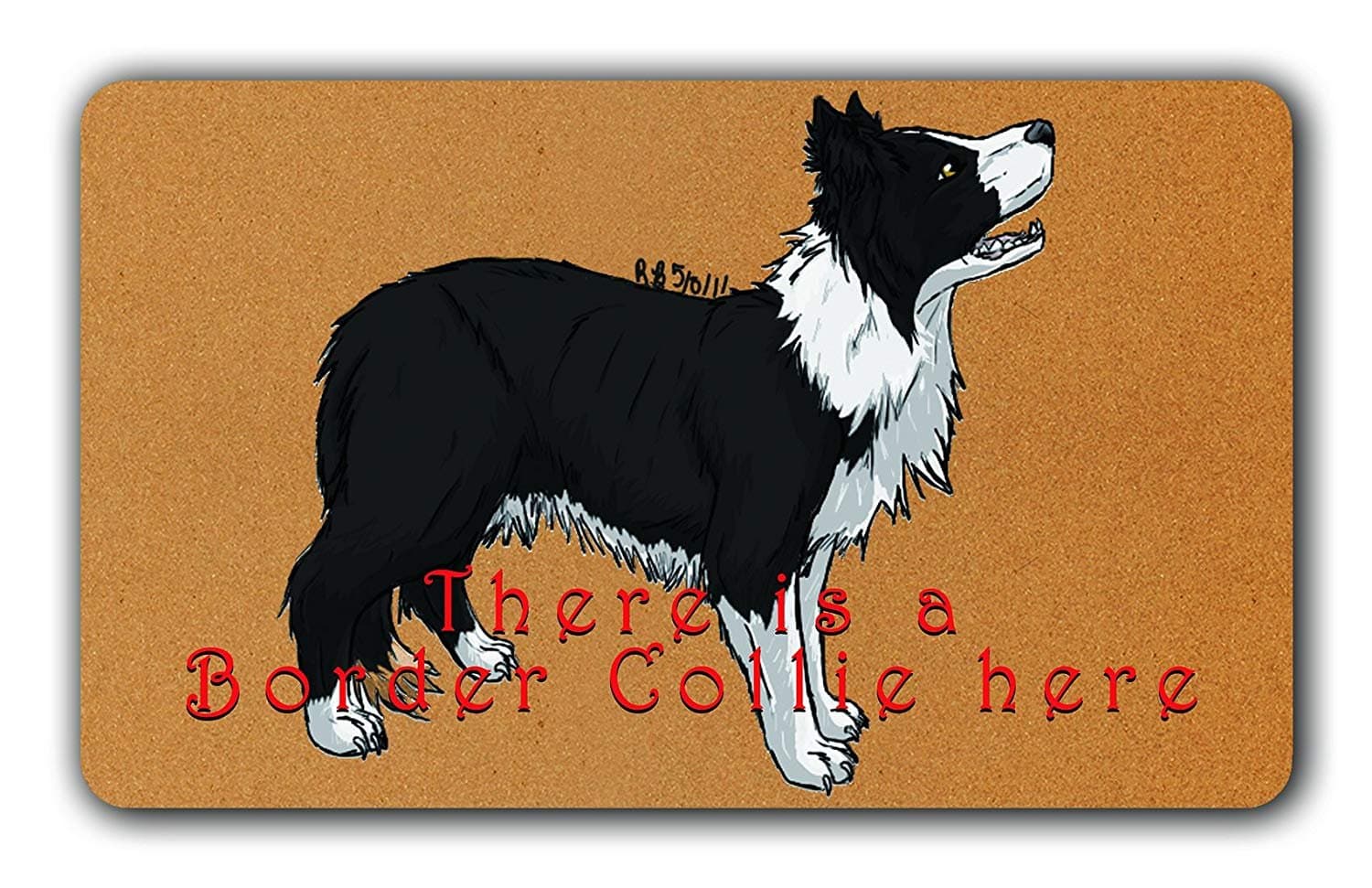 There is a Border Collie here Funny Door Mat Indoor/Outdoor Rubber Non Slip Doormat For Patio Front Door
