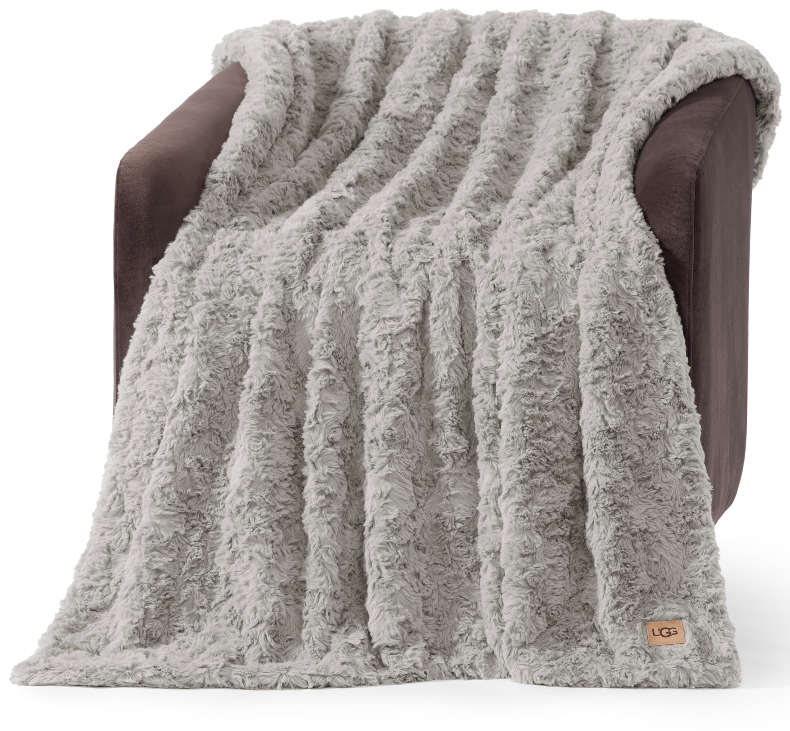 UGG Adalee Faux Fur Throw Blanket for Couch, Cozy Fuzzy Blanket for Chair or Bed, Easy Care Reversible Fluffy Throw, Luxury Home Decor, 50-inch x 70-inch, Seal Grey