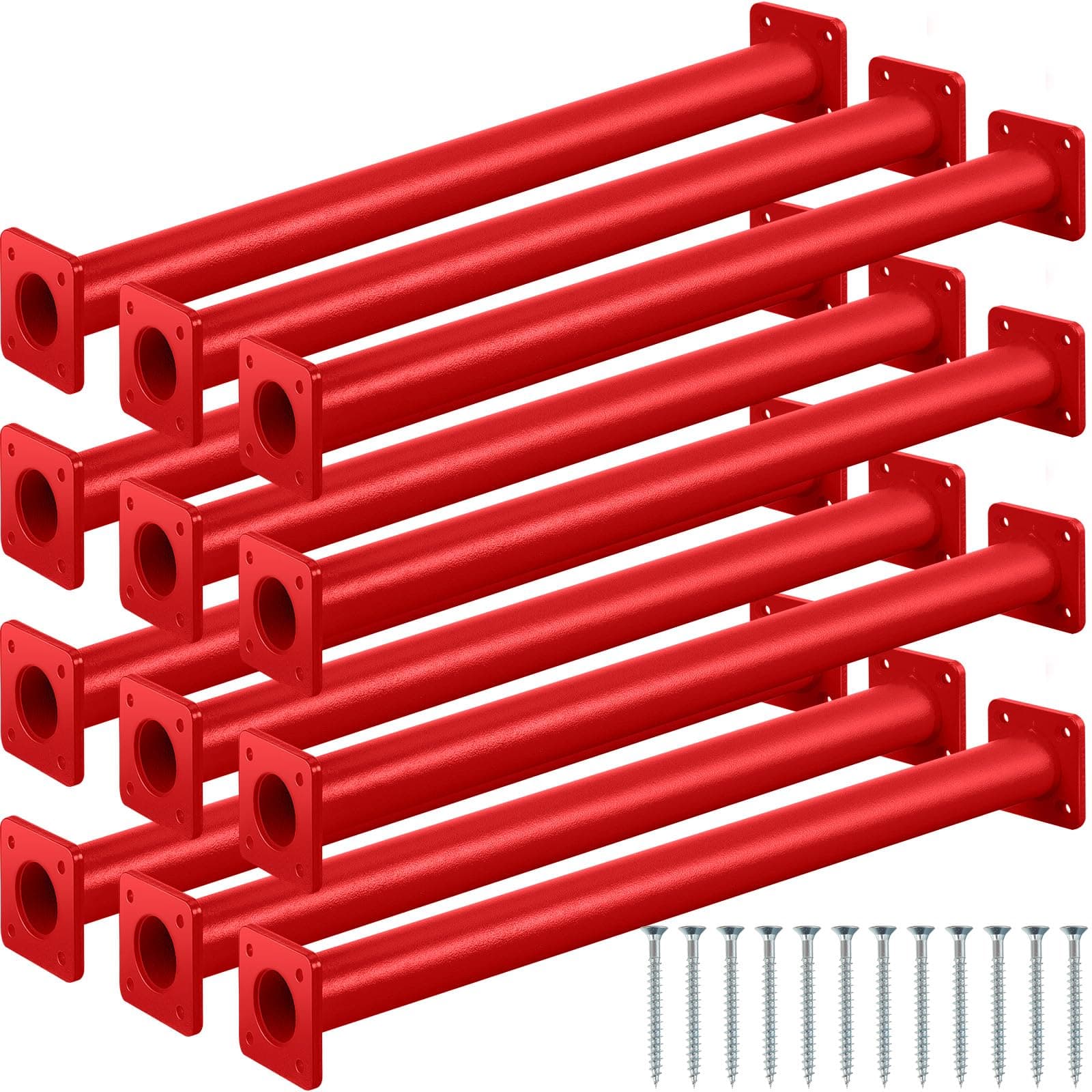Dunzy 12 PCS Steel Monkey Bars Monkey Bar Rods Ladder Rungs Hardware Kit Monkey Bar with Screws for Backyard Playground Mounting Plates and Powder Coating (Red,15-1/8 Inch)