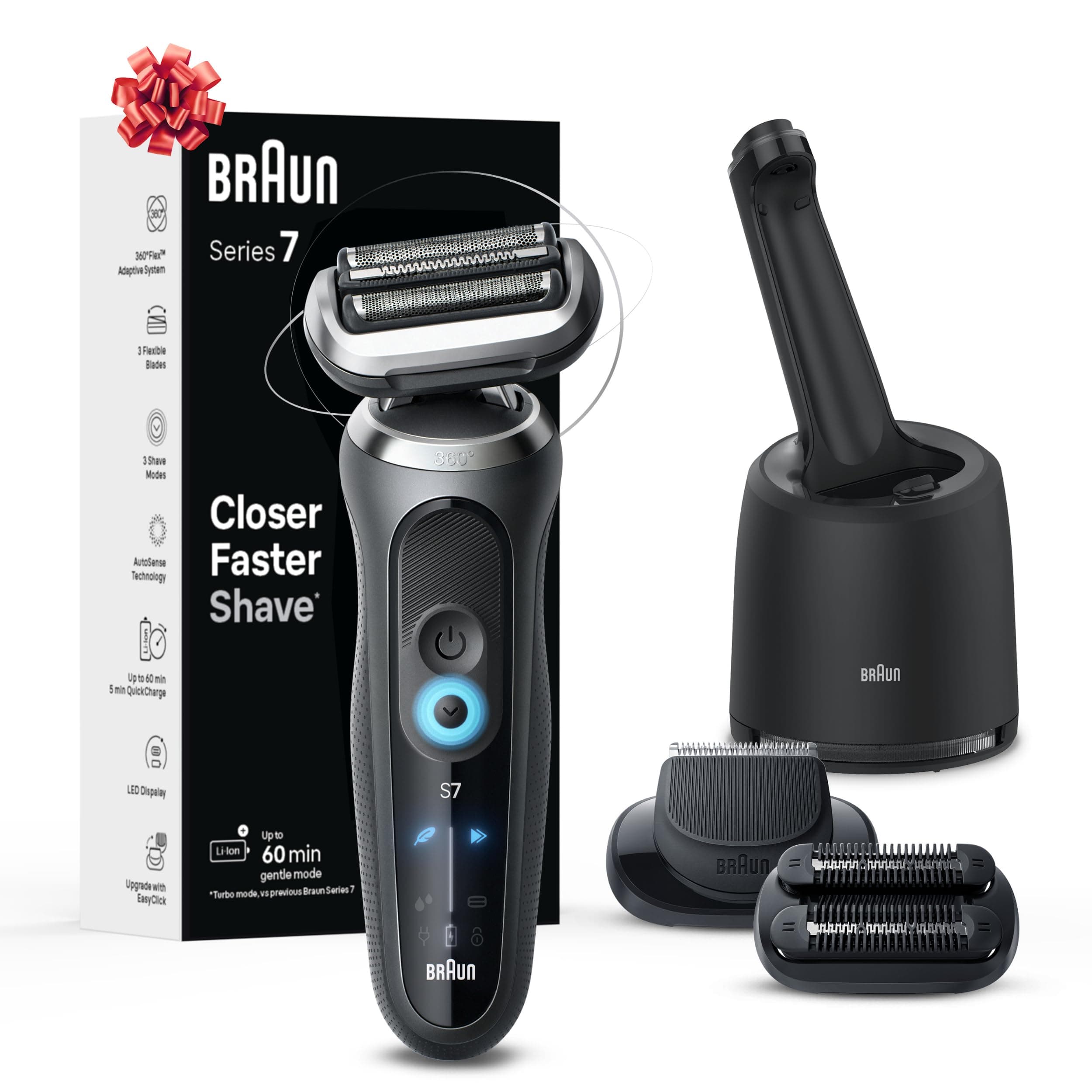 Braun Electric Shaver for Men, Series 7 7185cc, Holiday Gifts for Men, Wet & Dry Shave, Shaving Kit with SmartCare Center and Beard Trimmer