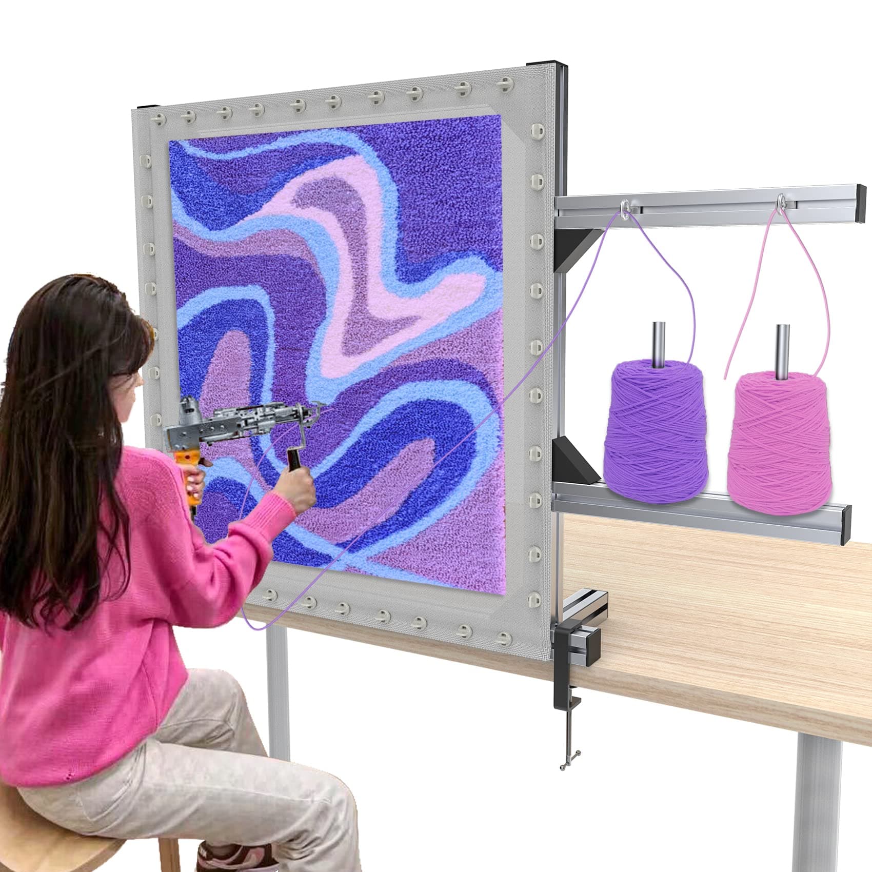 NODOCA 70cm Tufting Frame with Knobs, Aluminum Metal Frame for Rug Making, Tufting Cloth Stand for Beginners