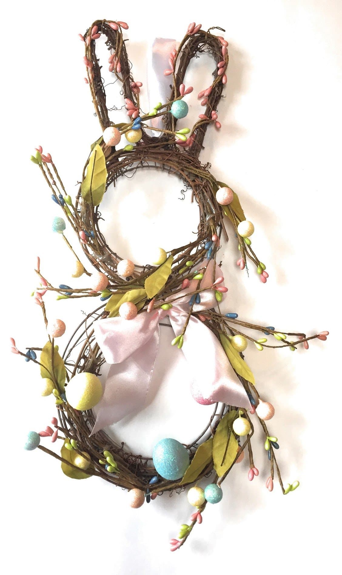 Easter Bunny Wreath with glitter sparkly Easter eggs, made of Rattan Twigs