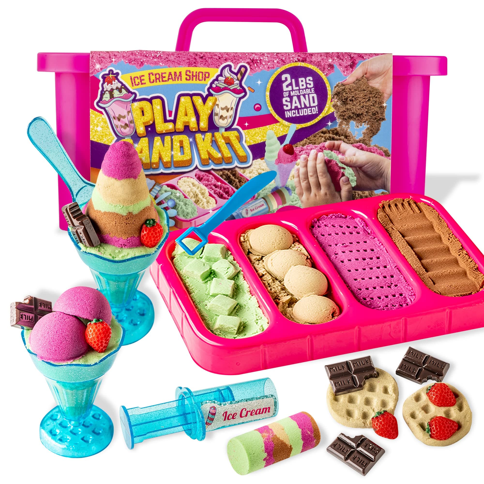 Ice Cream Shop Play Sand Kit - Sensory Play for Kids - Magnetic Sand Toys for Creative Fun - 2 lb, Multicolor, 22 Pieces, Ages 7+