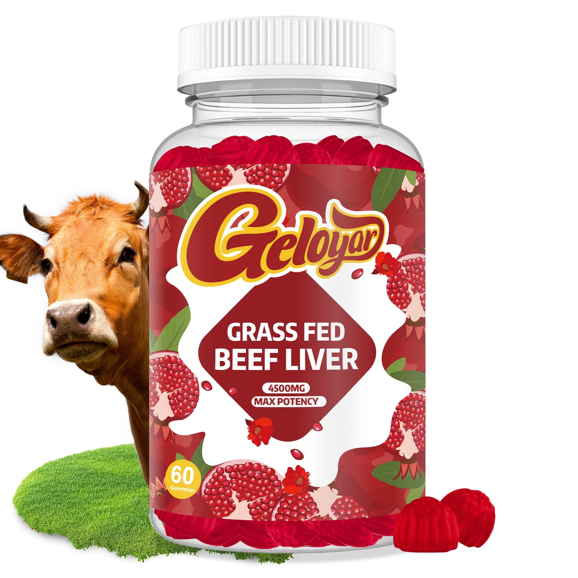 Beef Liver Supplement - Grass Fed Beef Liver Gummies, Heme Iron Supplement with Folate, Vitamin C & L-Lysine - Energy Support for Fatigue & Muscle Recovery, Non GMO, Gluten-Free, 60 Counts