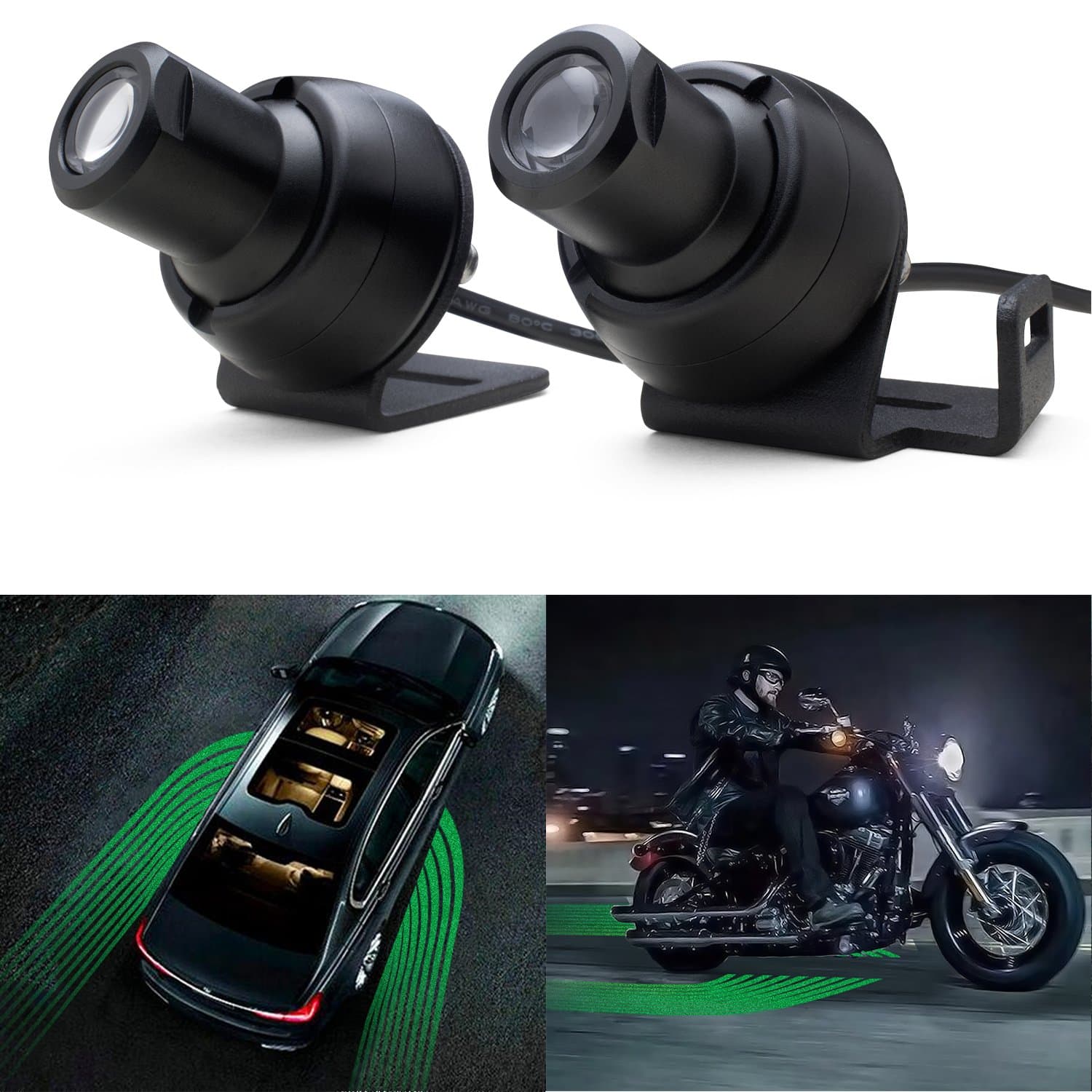 WEISIJI LED Welcome Light, Car Door Exterior Light R3 Angel Wings Light Carpet Ghost Shadow Light with Cree Chips LED Rock Light Underglow Light Ground Lamps for All Cars and Motorcycles(2Pcs Green)