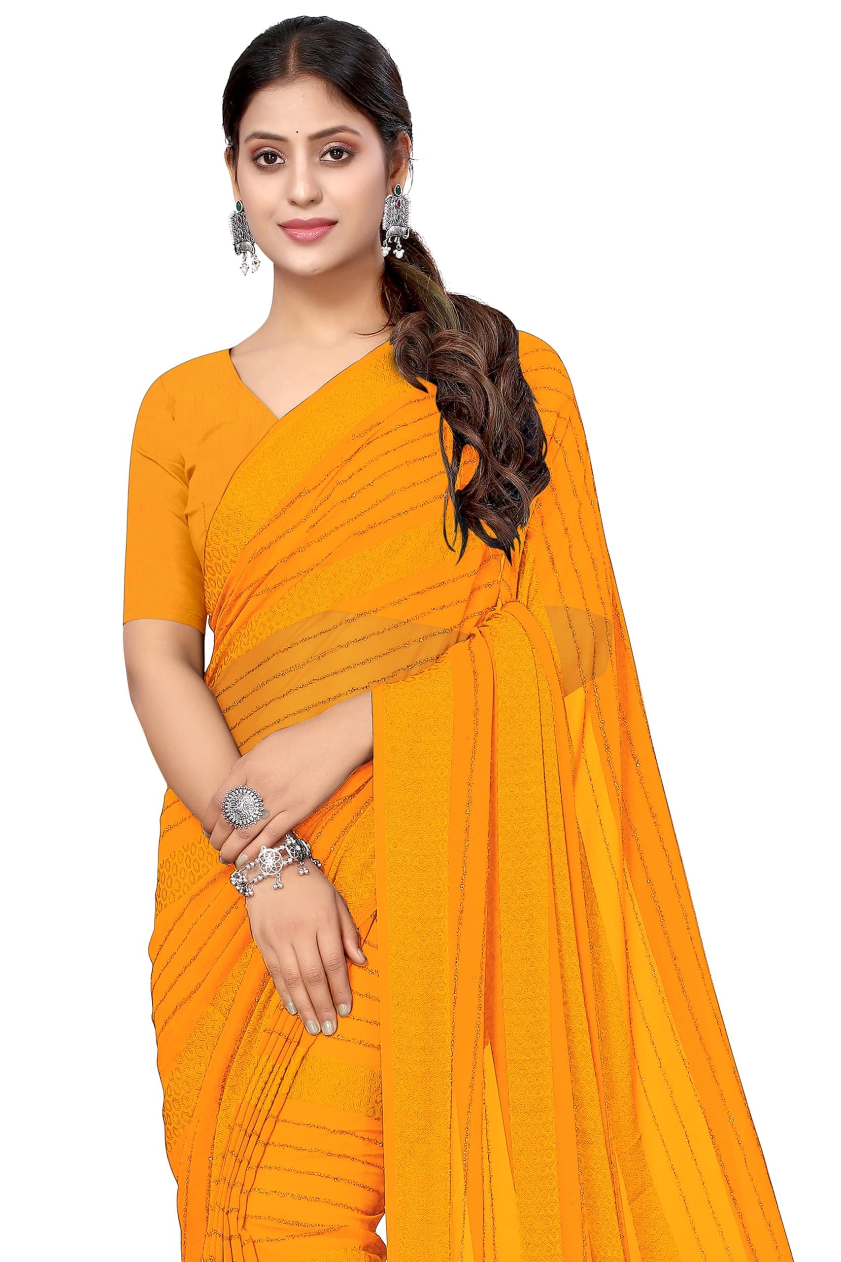 MIRCHI FASHION Women's Georgette Solid Saree with Blouse Piece