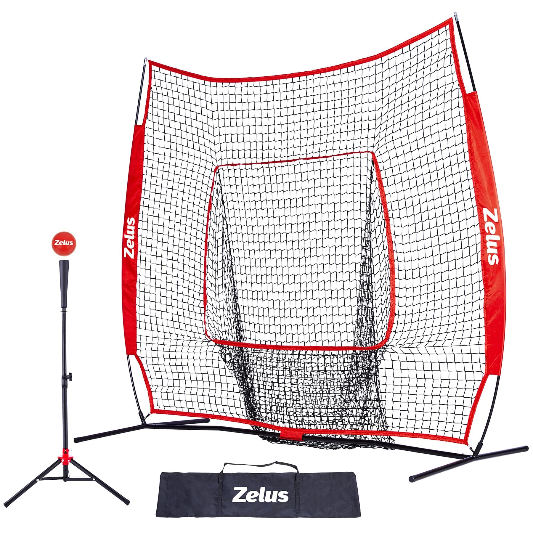 ZELUS 7x7ft Baseball Net, Baseball Softball Practice Net with Tee, Baseballs and Carry Bag for Batting Hitting and Pitching