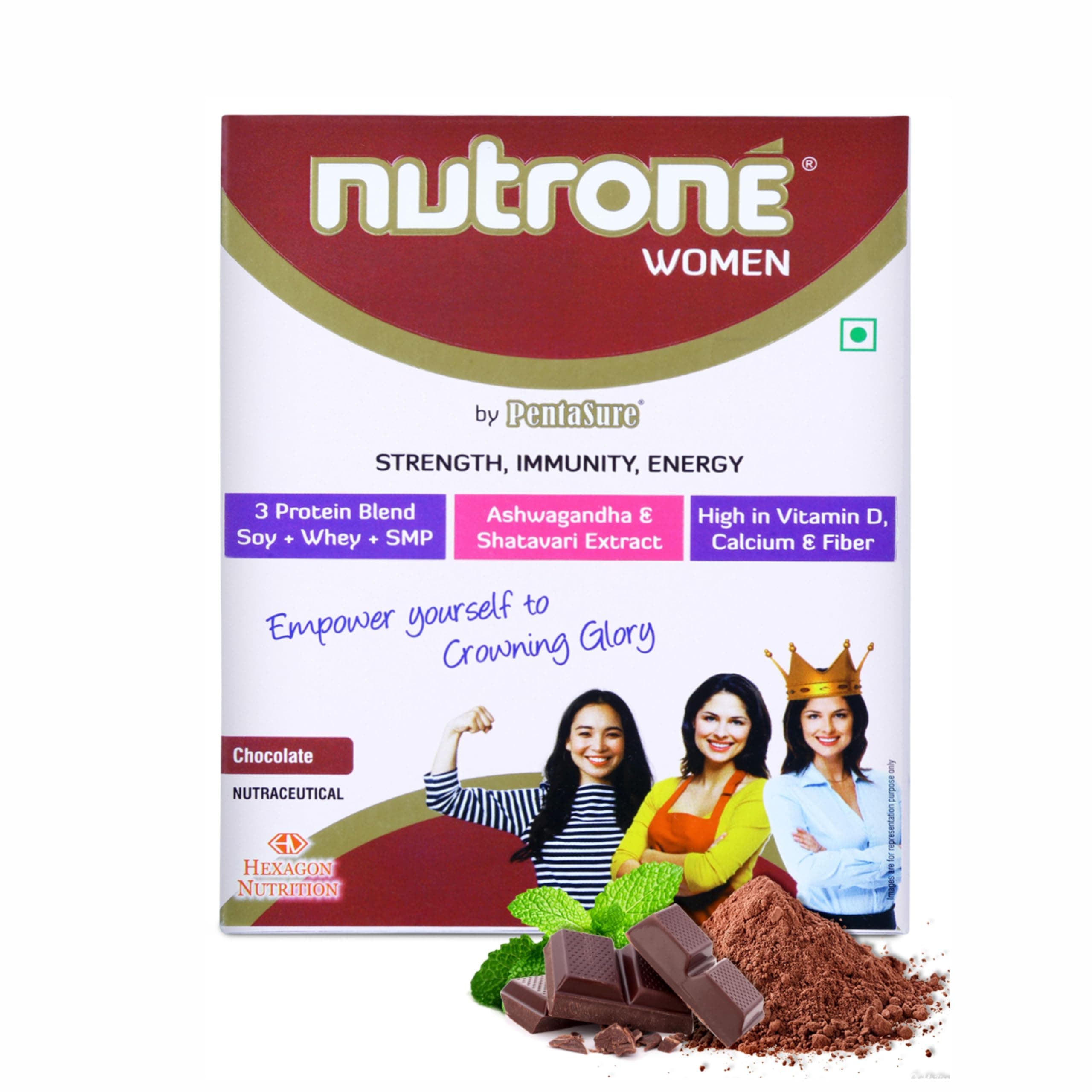 Chocolate Flavour Women 3 Protein Blend (Soy+Whey+SMP) Powder by Pentasure, 300g Carton