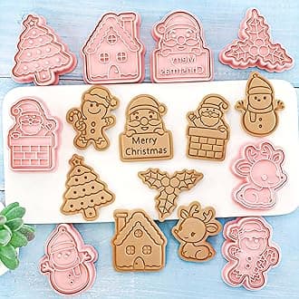 8 Piece Mini Cookie Cutters - 3D Raised Design Gingerbread, Snowman, Elk, Santa Baking Molds - Mini Christmas Ornament Cookie Cutter Set (Christmas-3)
