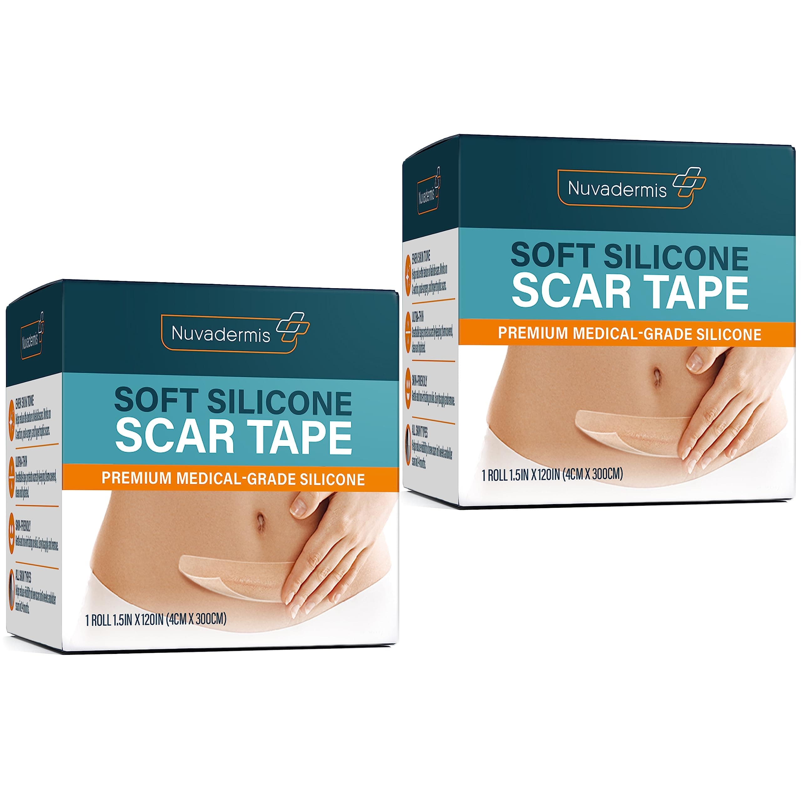 Silicone Scar Tape for Surgical Scars - 120" x 1.5" Roll - Medical Grade Scar Tape for Wrinkles, Surgical Scars, Keloid Scars, and Hypertrophic Scars - Reusable Scar Sheets Roll - 2 Pack