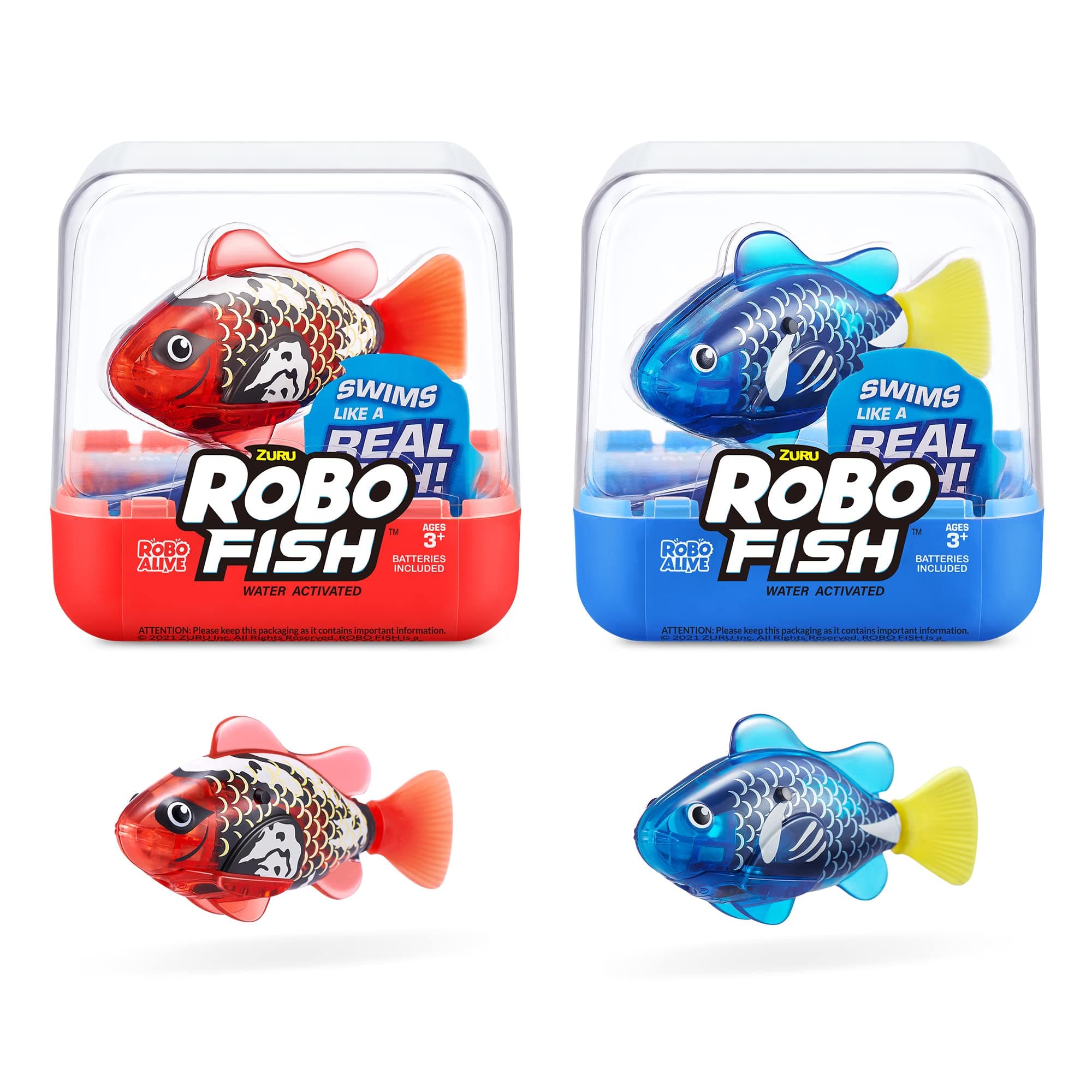 Robo Fish Robotic Swimming Fish (Blue + Red) by ZURU Water Activated, Changes Color, Comes with Batteries, Amazon Exclusive (2 Pack) Series 3
