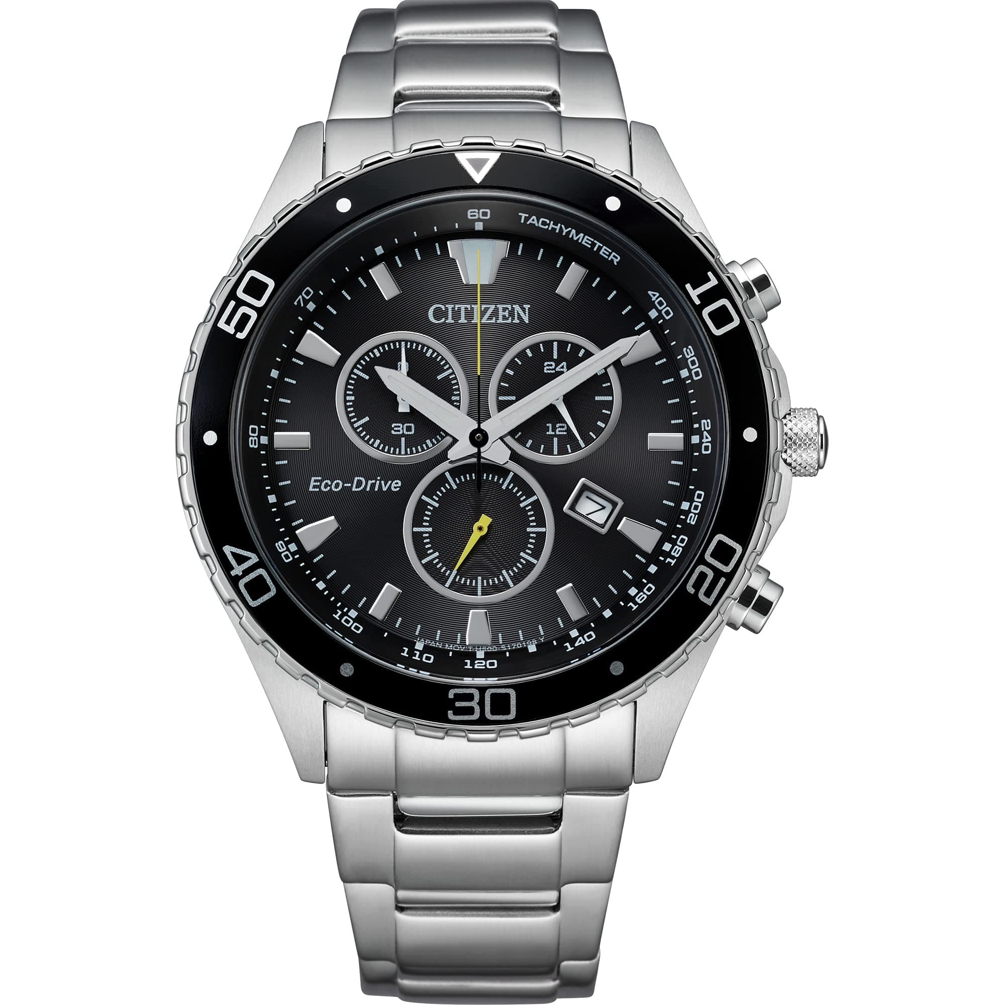 Citizen Men's Eco-Drive Weekender Chronograph Watch in Silver-Toned Stainless Steel with Black Dial (Model: AT2387-52E)