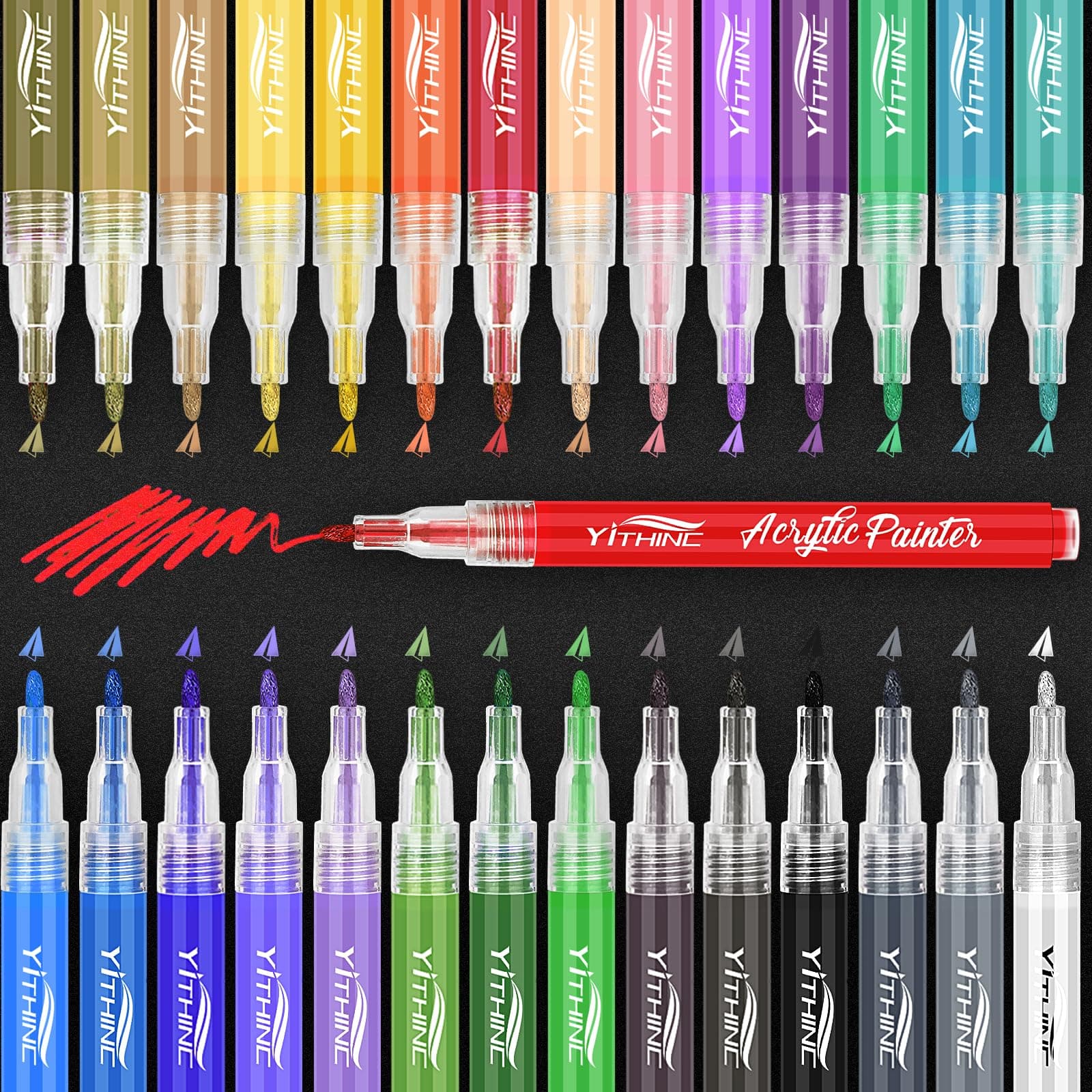 Acrylic Paint Pens for Rock Painting Ceramic Metal Paper Glass Canvas Fabric Wood Porcelain Pebble, Easter Decoration & Crafts, Pumpkin Painting Kit, Acrylic Markers for Adults(28 Colors)