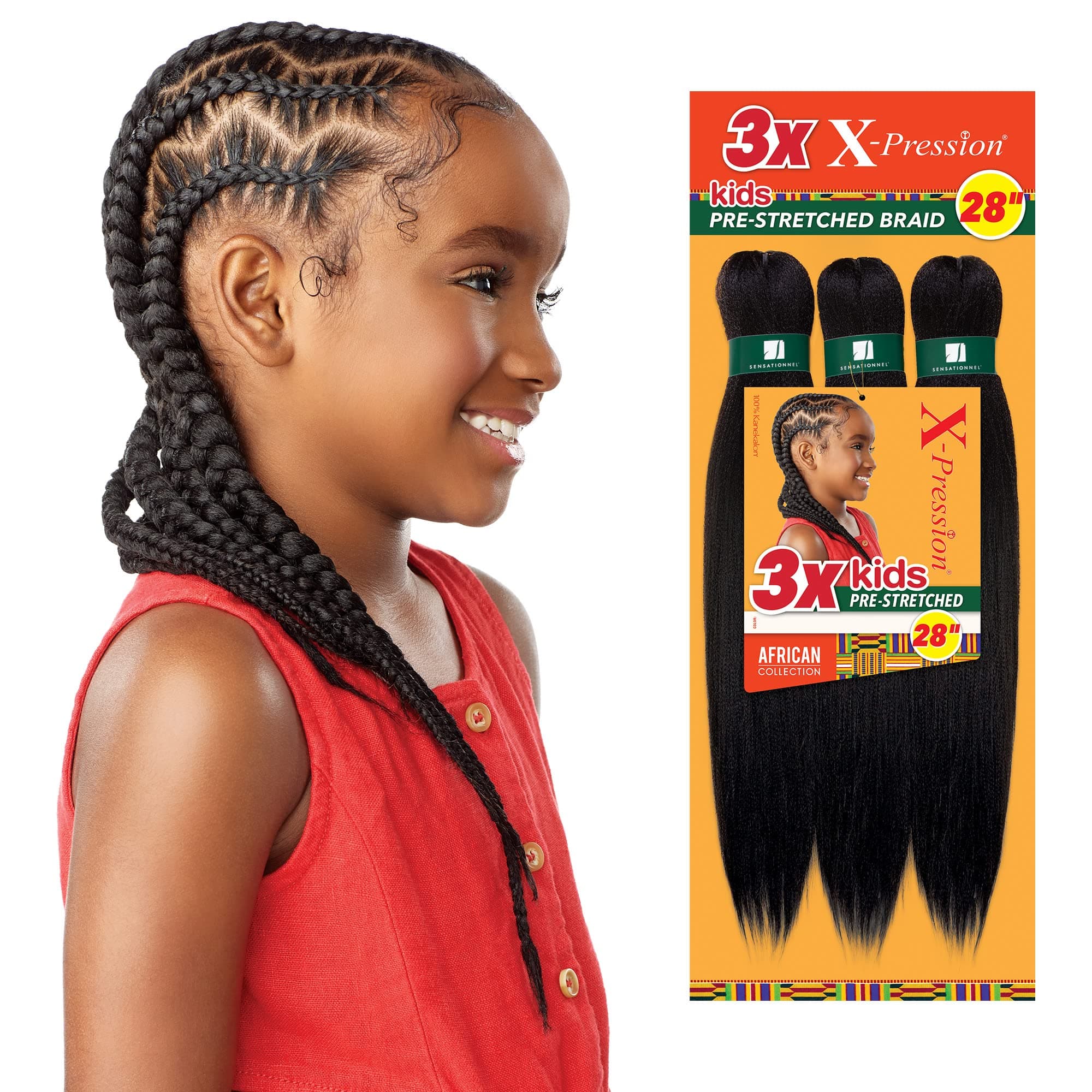 X-Pression Prestretched Braiding Hair - 3X Kids Braid 28 inch All Kanekalon Flame Retardant Synthetic Braid for Box Braids and Twists (1 pack, 4 MEDBROWN)
