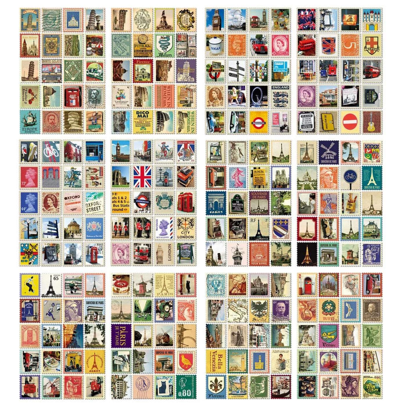 Davi Atelier 240 Pcs Stamp Style Stickers for Laptops Car Motorcycle Bicycle Luggage Decals Party Supplies Decor Italy Paris London (Stamp)