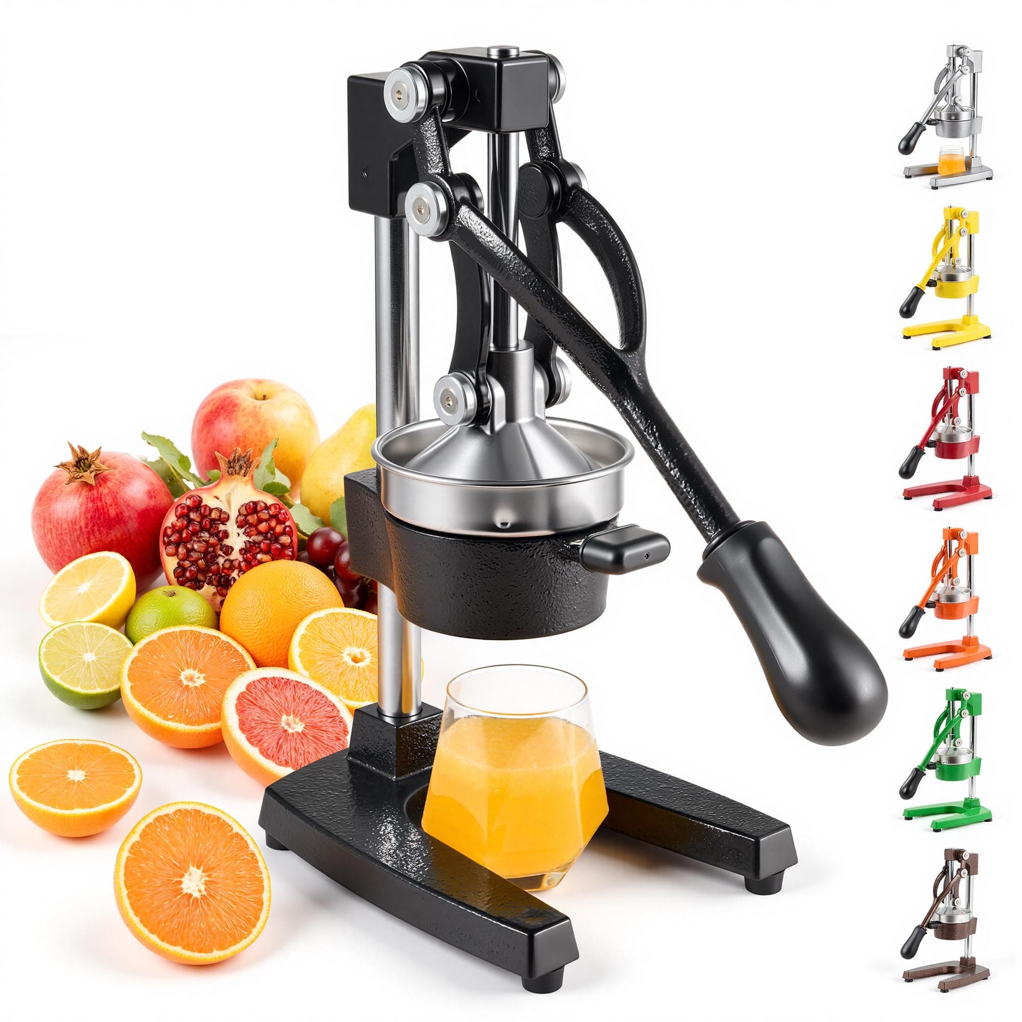 CO-Z Manual Citrus Juicer, Commercial Grade Cast Iron Orange Juicer, Professional Heavy Duty Juice Press with Removable Strainer, Manual Juice Extractor for Orange Lemon Pomegranate Citrus, Black