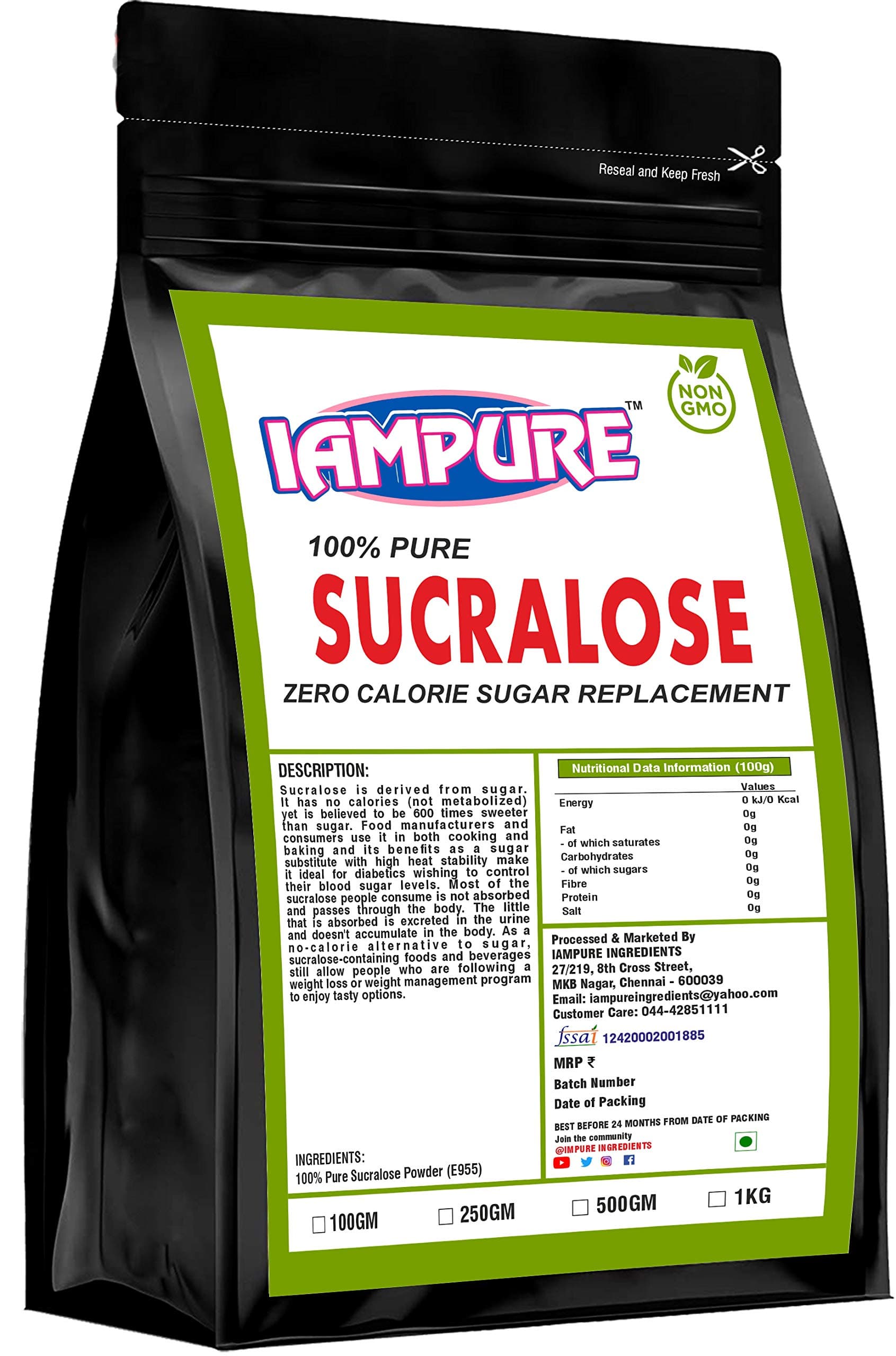 IAMPURE Sucralose (250gm) | Sweet n Healthy Sugar Substitute