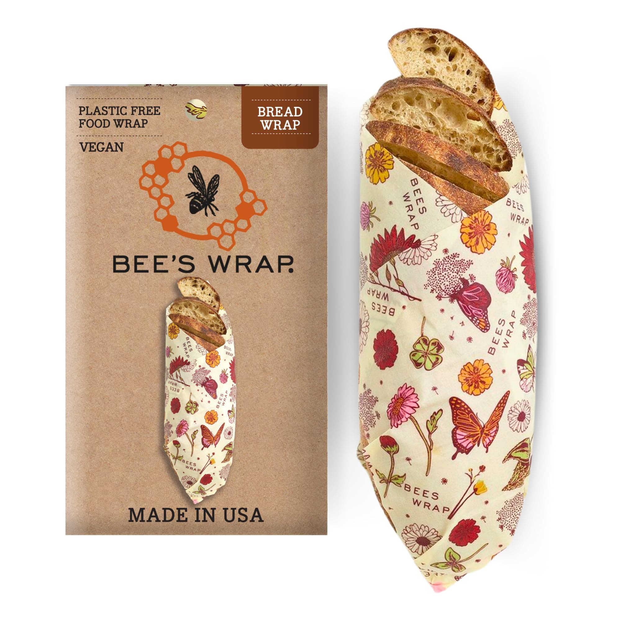Bee's Wrap Vegan Beeswax Wraps for Bread - Beeswax Bread Wrap for Sourdough & Bread Storage - Plastic Free Made in USA Reusable Natural Food Wrap - Meadow Magic