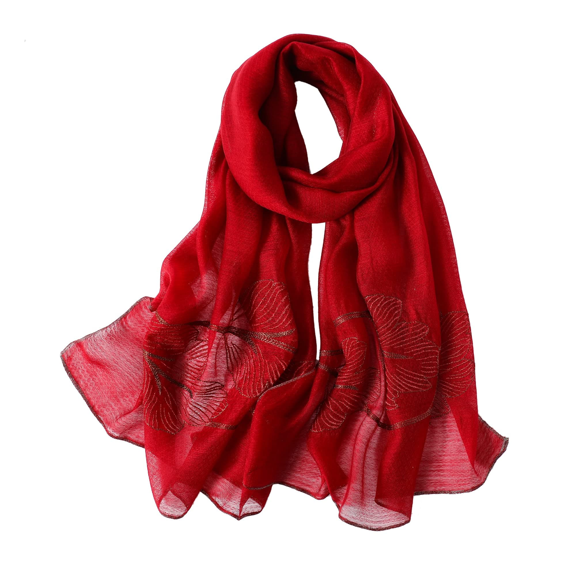 WINCESS YU Women Mulberry Silk Scarf Lightweight Embroidered Floral Shawl Wraps Beach Gauze Blanket Shawl for All Season