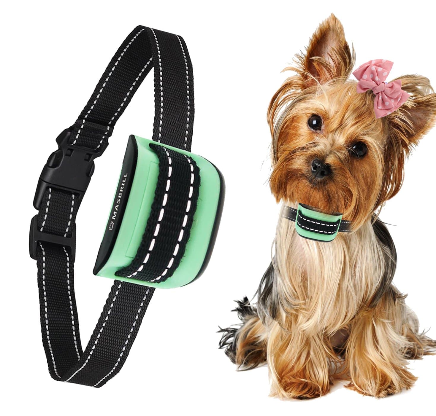 MASBRIL Dog Bark Collar - Upgrade 2018 Safe No Bark Control Device for Tiny Small Medium Dog-Stop Barking by Sound and Vibration- No Shock Human Way-Best Choice for Dog Lovers (Green(5-55lbs))