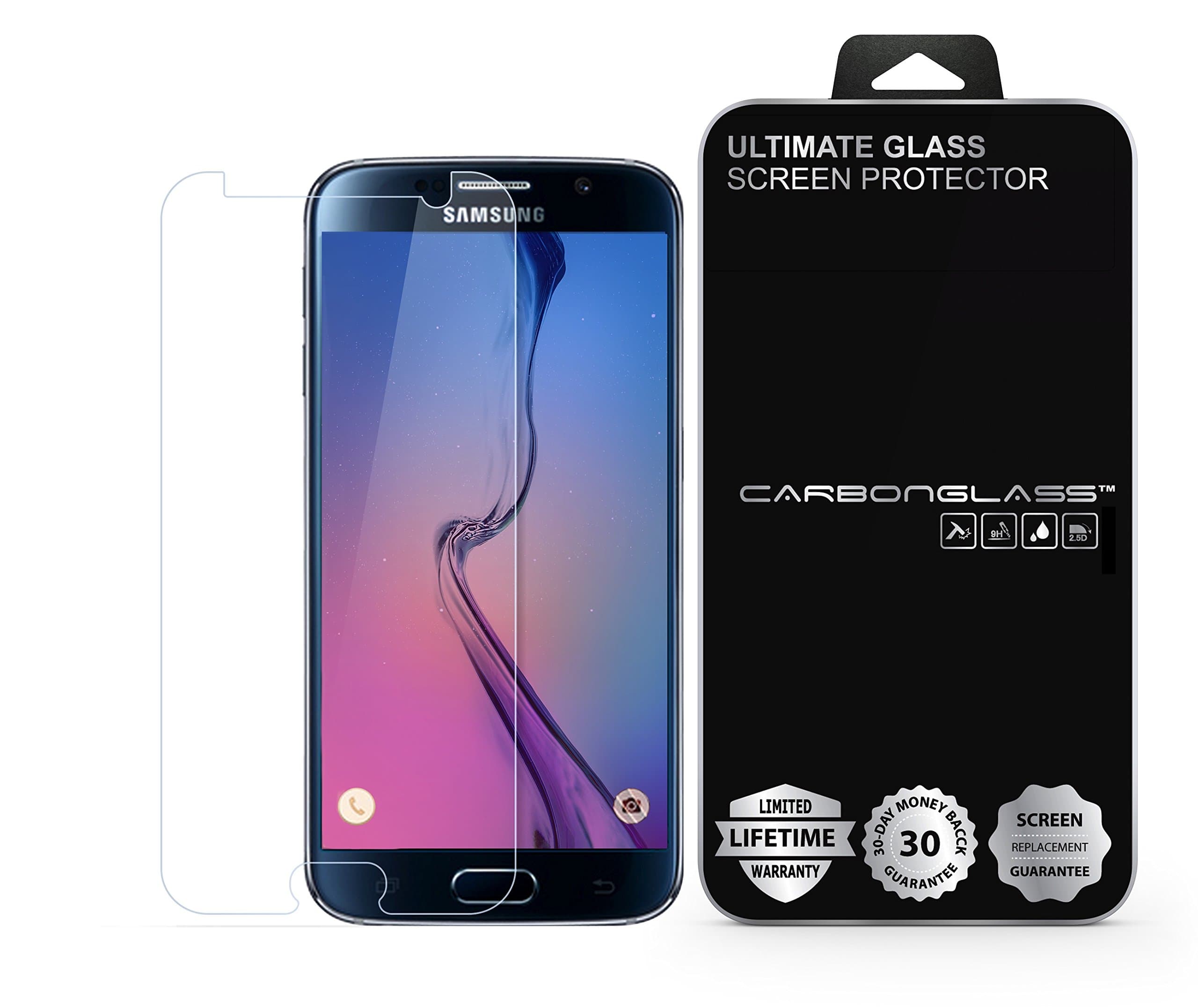 Samsung Galaxy S6 Screen Protector - SCREENDER CARBONGLASS Ultimate Screen Protector - Scratch Proof - Ultra Clear - High Definition - Easy to Install - Responsive - 90 Days LCD Screen Replacement Guarantee