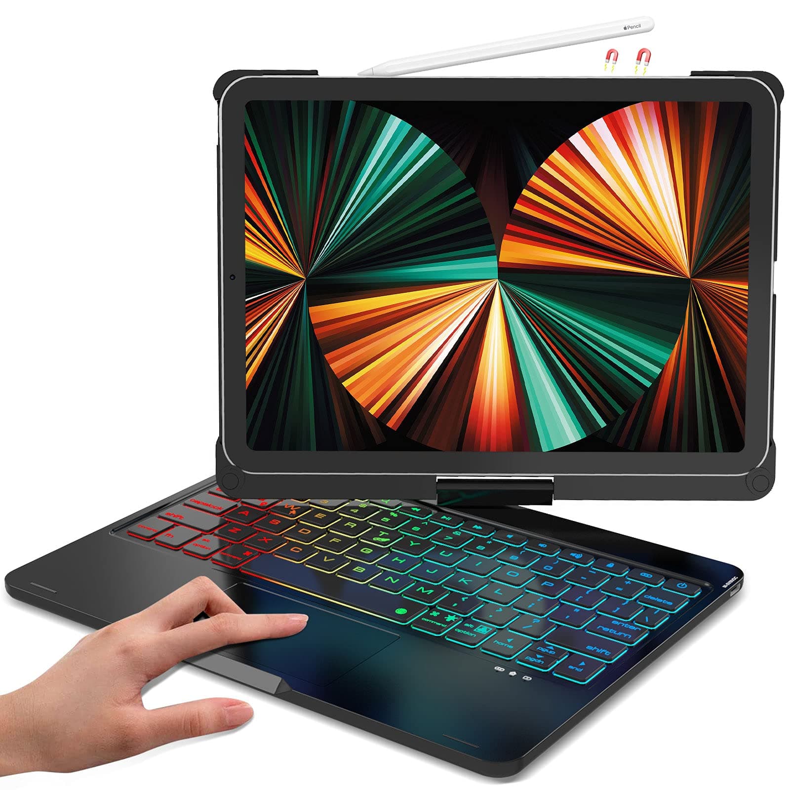 BORIYUAN iPad Air 4th Generation 10.9 Keyboard Case with Touchpad Backlit Keyboard Folio Smart 360 Rotate Stand Keyboard Cover for iPad 10.9/Pro 11 inch,Support Apple Pencil Charging (Black)