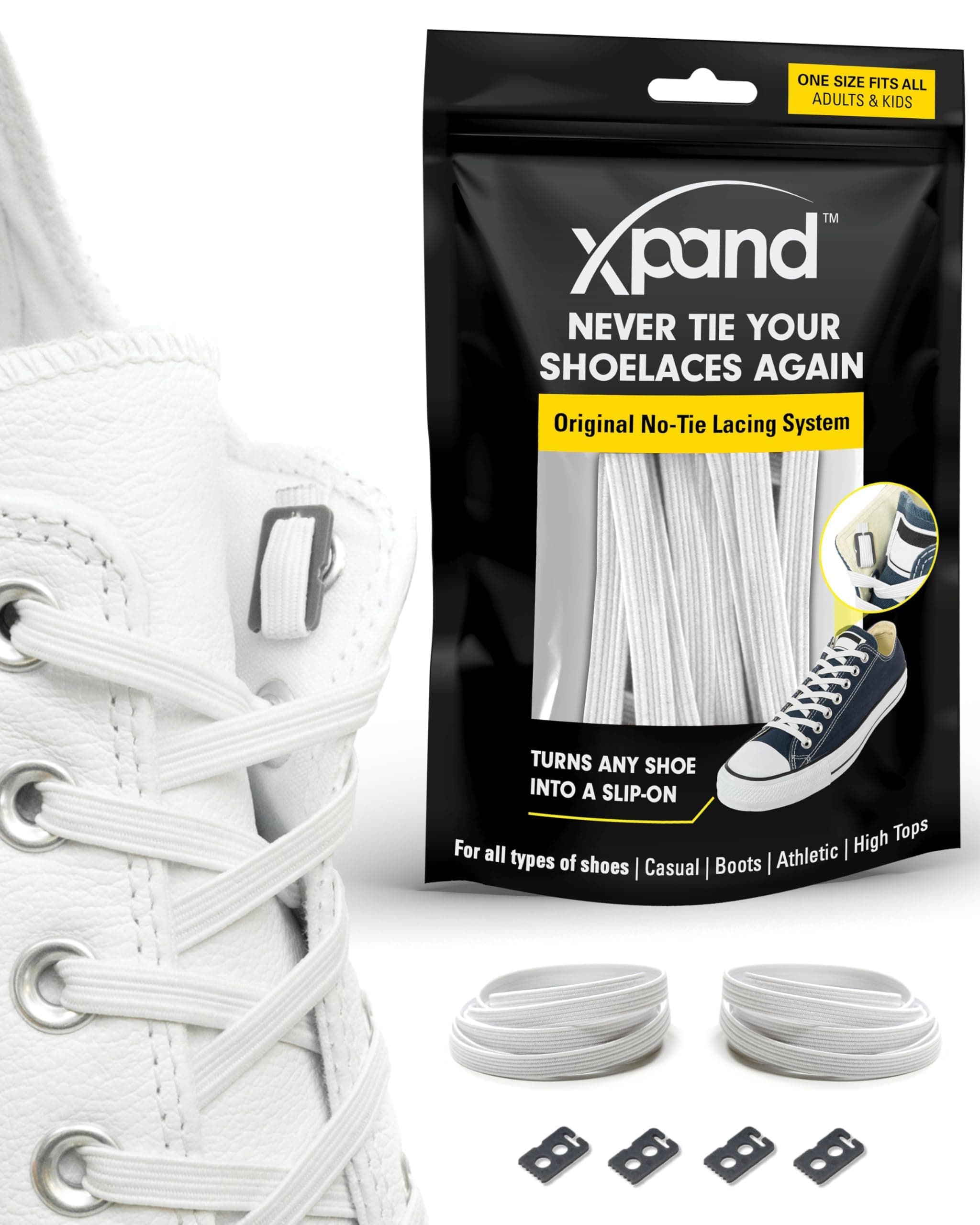 No Tie Elastic Shoelaces. 1 Size Fits All for Adults & Kids | Stretch Laces for Sneakers, Runners & High Tops Shoes