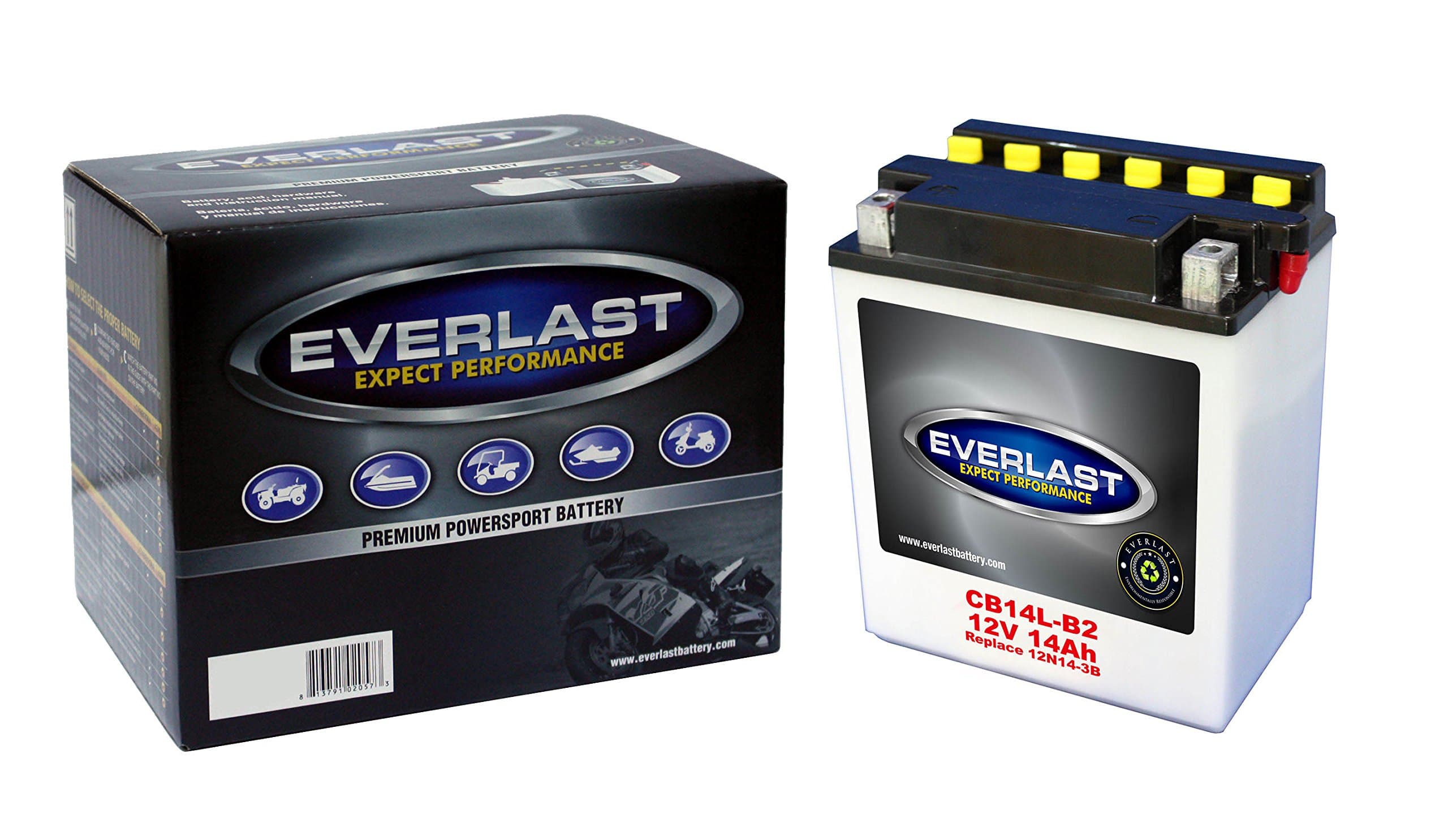 EverLast CB14L-B2 12V Conventional Battery with Acid Pack (5 5/16 L X 3 9/16 W X 6 1/2 H)