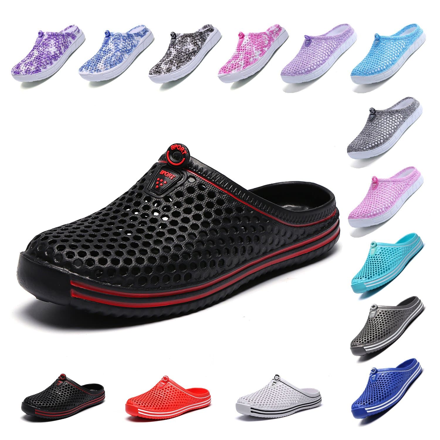Garden Clog Shoes Beach Footwear Water bash Womens Summer Slippers Mesh Sandals Walking Slippers Quick Drying Outdoor Water Mens Womens Shoes 407Black-37