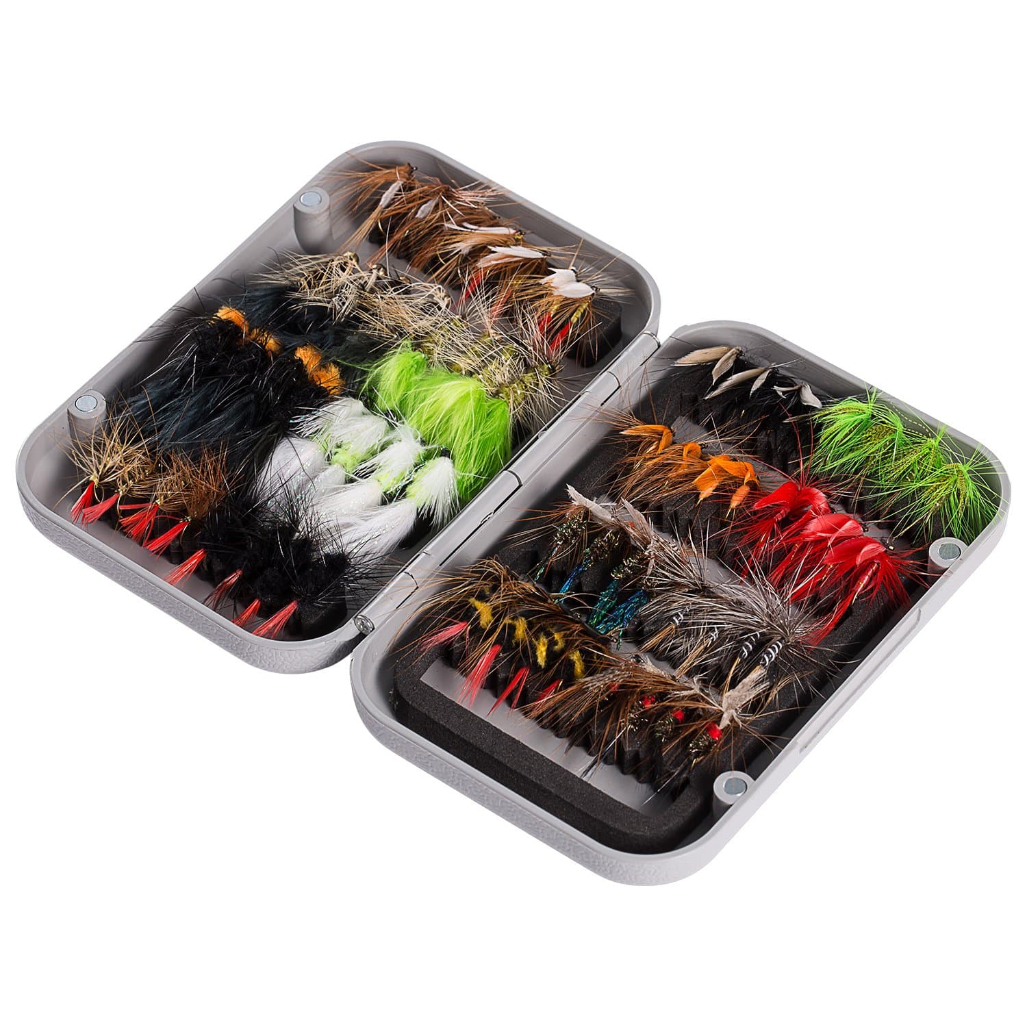 Bassdash Fly Fishing Kit - Assortment for Trout Bass with Box, 36/64/72/76/80/96pcs Dry/Wet Flies, Nymphs, Streamers, Popper
