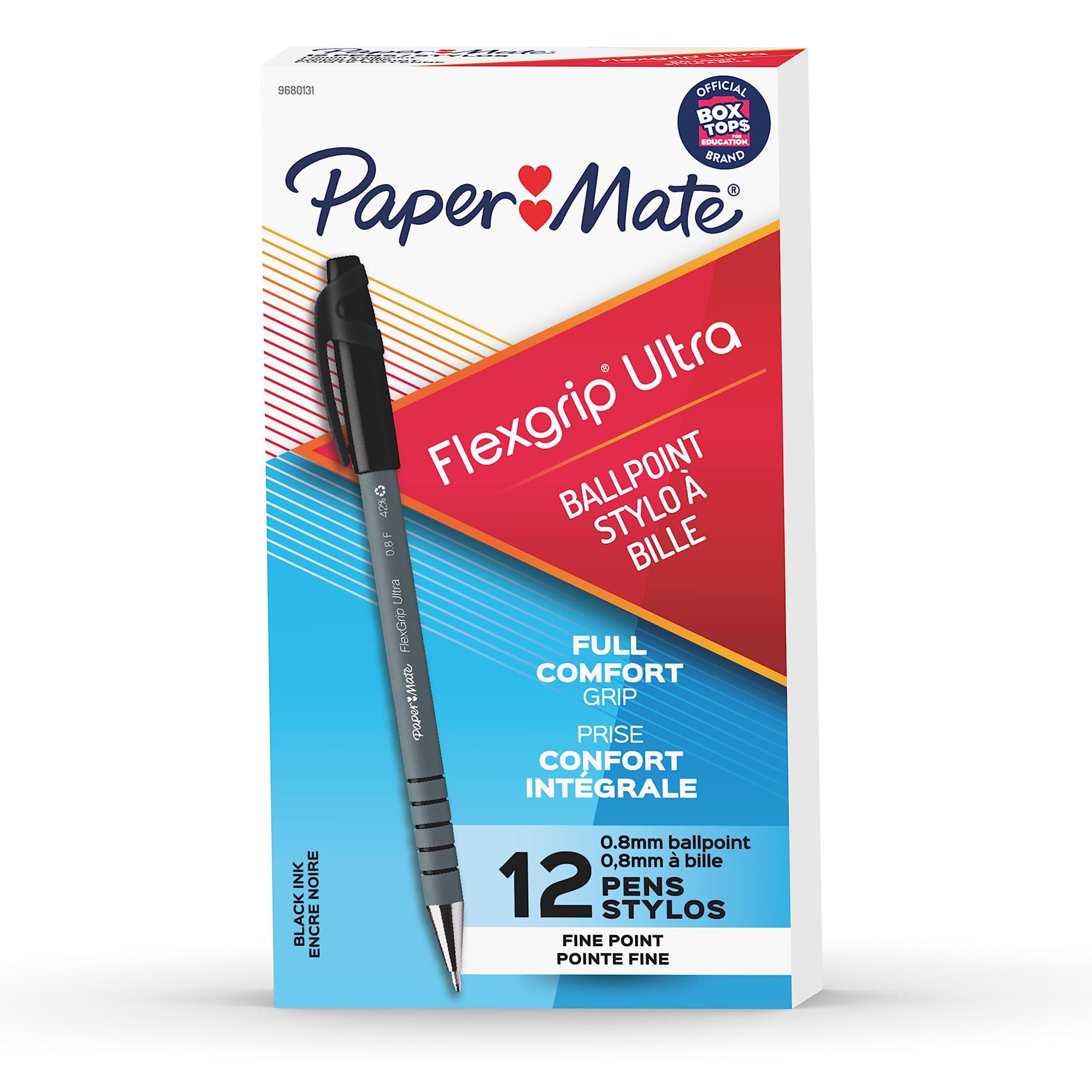 Paper Mate Flexgrip Ultra Stick Fine Point Ballpoint Pens, 12 Black Ink Pens (9680131)