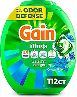 flings Ultra Oxi Laundry Detergent Pacs, 112 Count, Waterfall Delight Scent, 3-in-1, HE Compatible