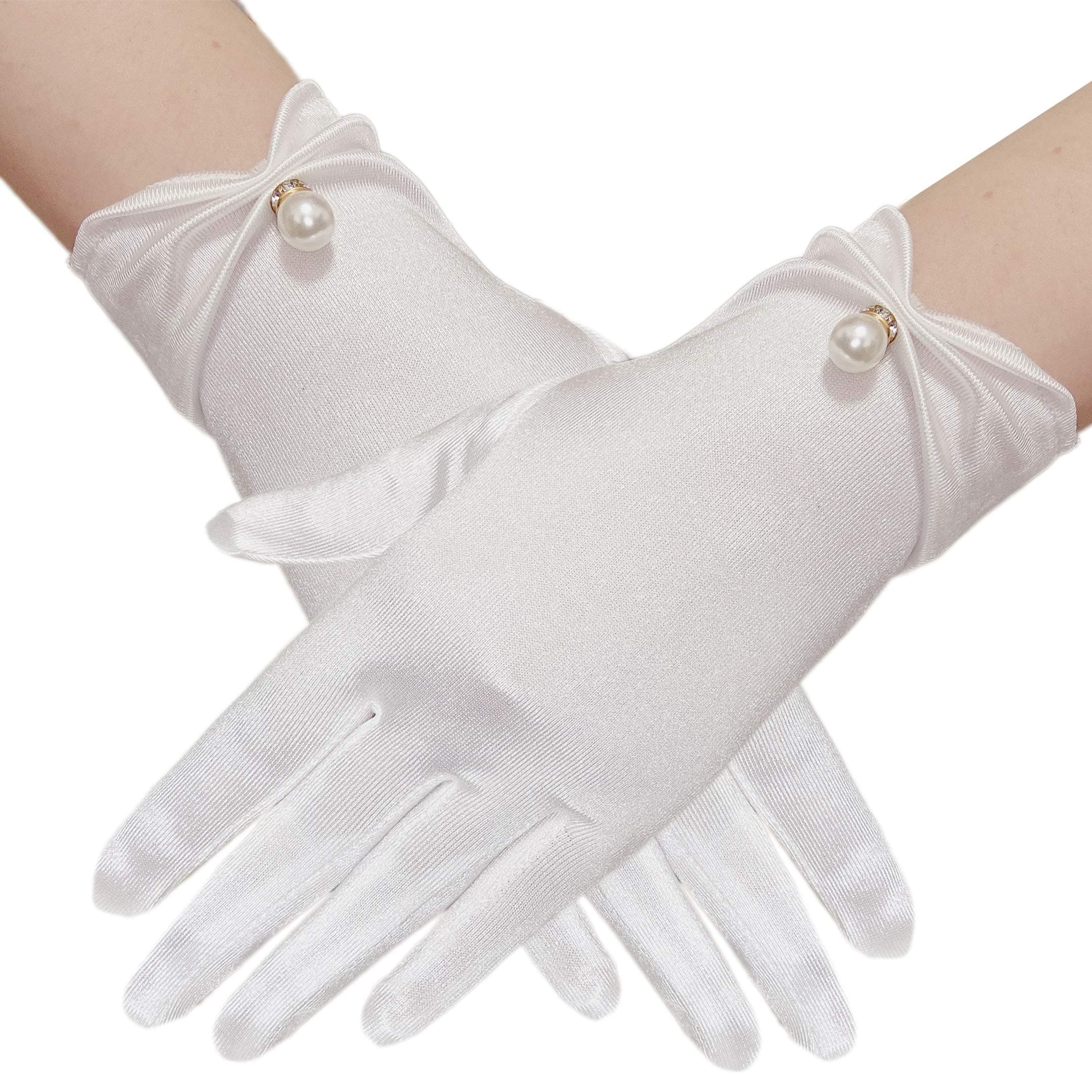 Floral Lace Gloves for Bridal Elegant Short Wrist Gloves for Wedding Opera Dinner Party (A-Beige)