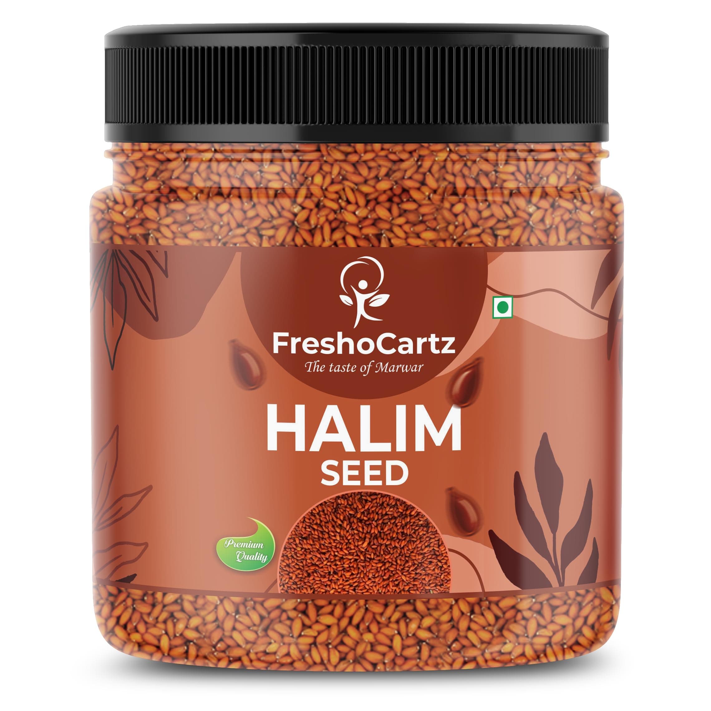 FreshoCartz Halim Seeds 400gm | Premium Asaliya Seeds for Eat and Drink | Dry Garden Cress, Haleem, Aliv Seed | Non GMO High in Fibre & Omega 3 Jar Pack Of 1 | Perfect for Gifting