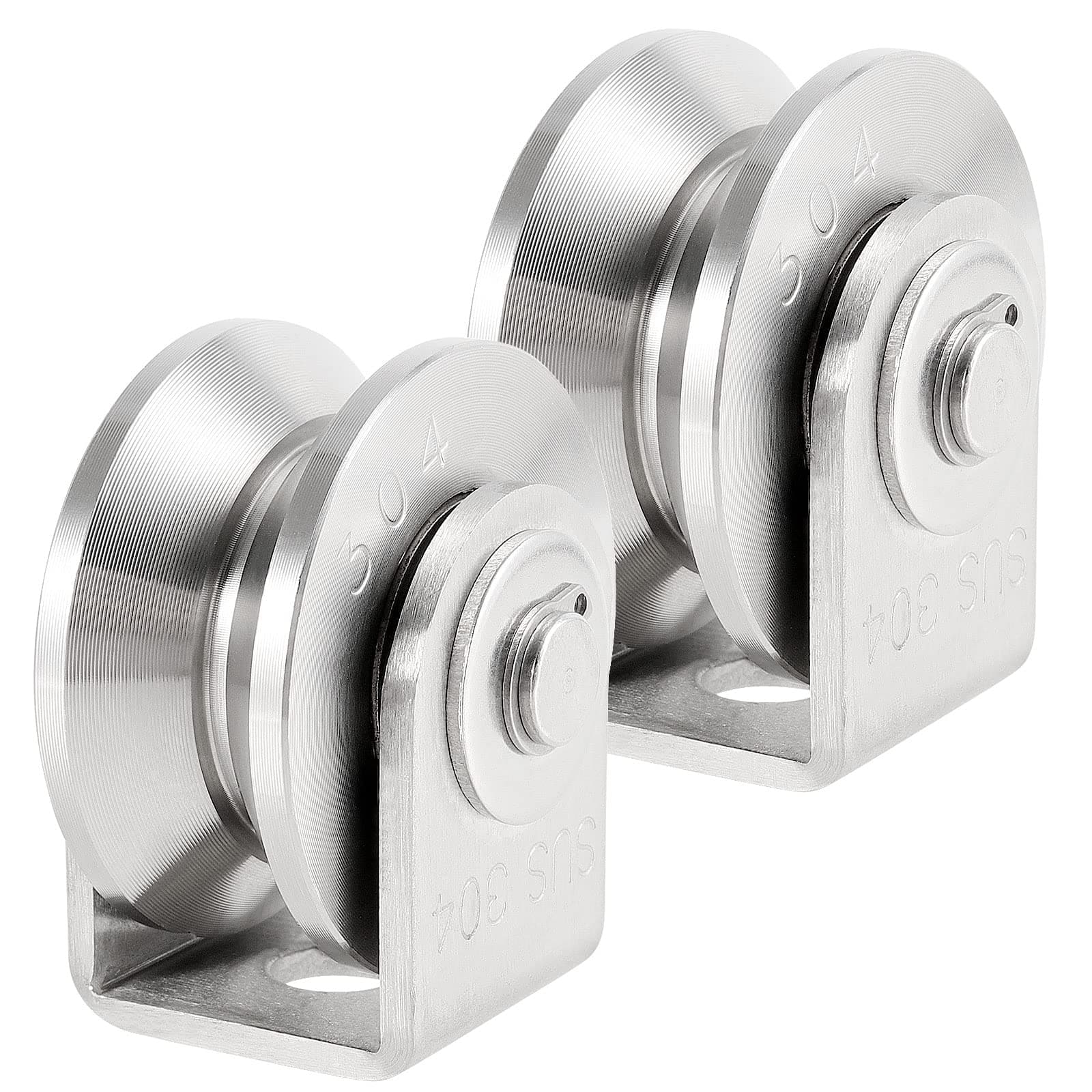 2 Pack 3 Inch Stainless Steel V Groove Wheel, V Groove Caster with Bracket for Sliding Gate, Rolling Gate, Inverted Track, Industrial Machines, 882 Lbs Capacity Silver