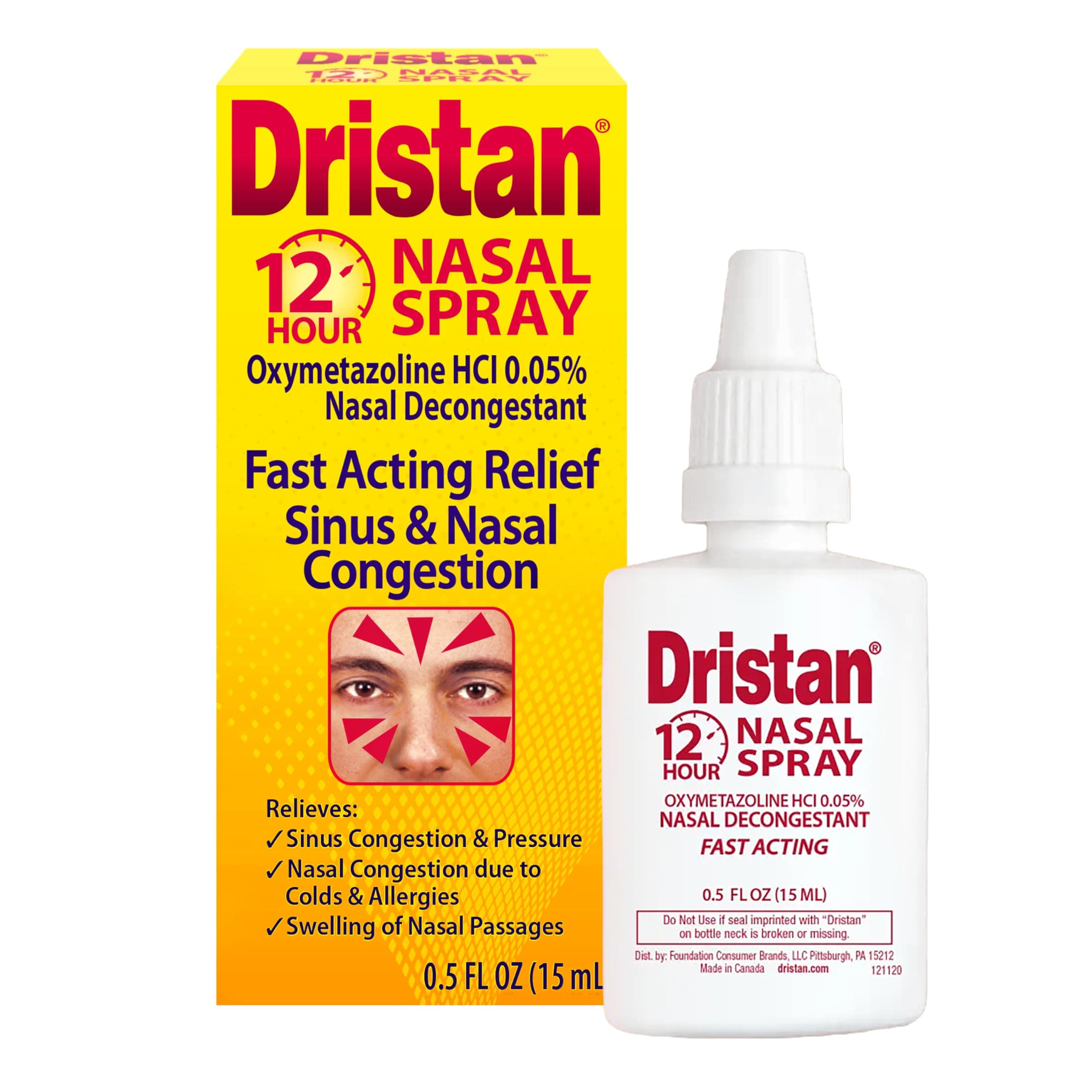 12-Hour Nasal Spray Decongestant, Fast-Acting Sinus and Nasal Congestion Relief from Colds, Hay Fever and Allergies, Oxymetazoline HCI, .5 Fl oz