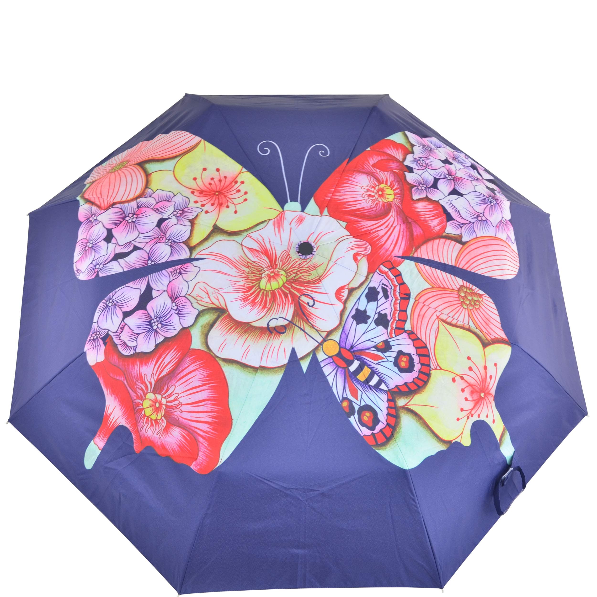 Anuschka Umbrella AUTO Open/Close | UPF 50+ Max Sun protection | 38” Waterproof Canopy | Fits in Handbag | Windproof Flexible Fiberglass | Butterfly Mosaic
