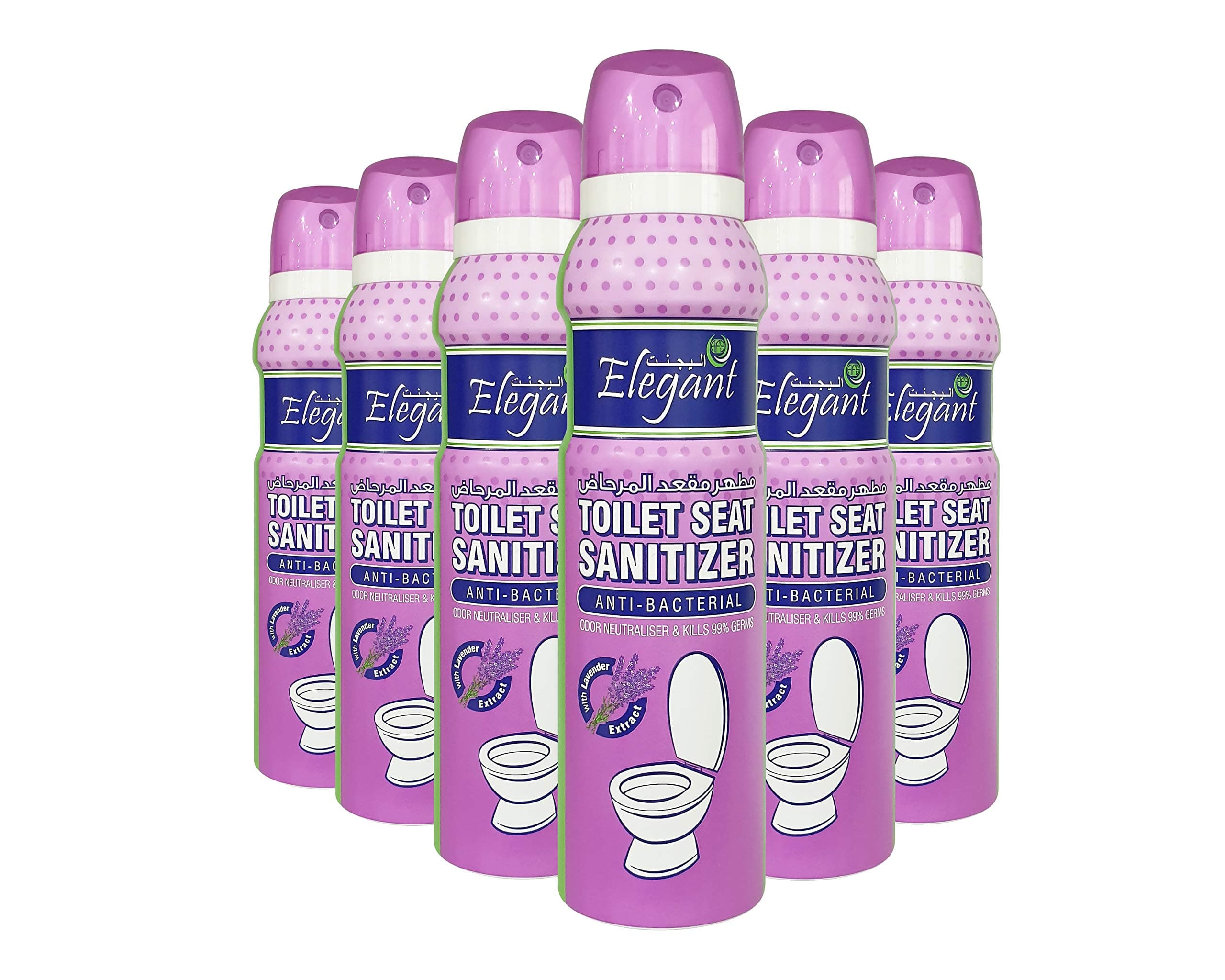 Elegant Toilet Seat Sanitizer Spray – Pack of 6 – 150ML – Disinfectant For Toilet Seat – Anti-Bacterial – Odor Neutralizer – 99.9% Germ Protection With Lavender Extract