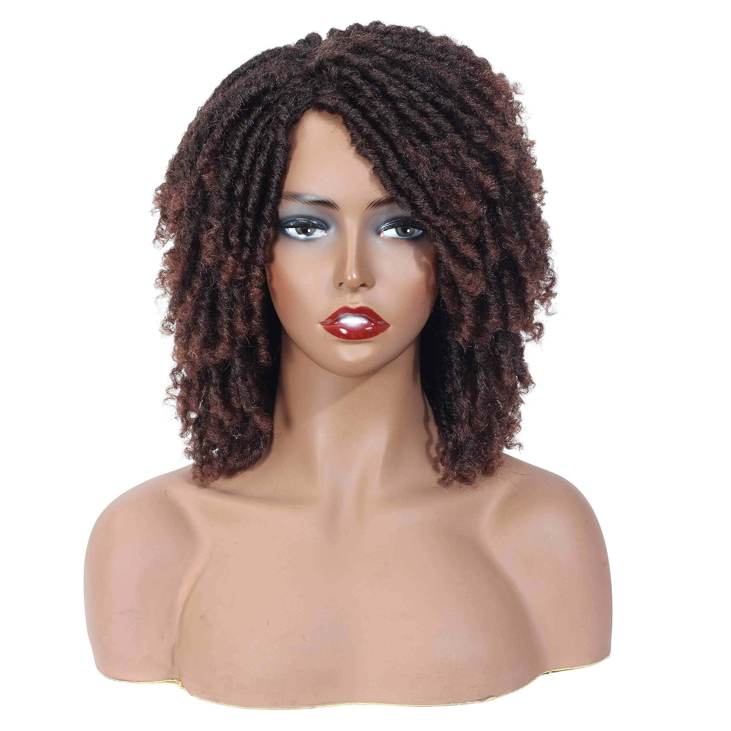 Lovenea 6” Synthetic Dreadlocks Twist Wigs for Black Women Crochet Hair Wigs Ombre Braided Faux Locs with Curly Ends Heat Resistant Afro Short Curly Daily Wigs 1B/30 Color